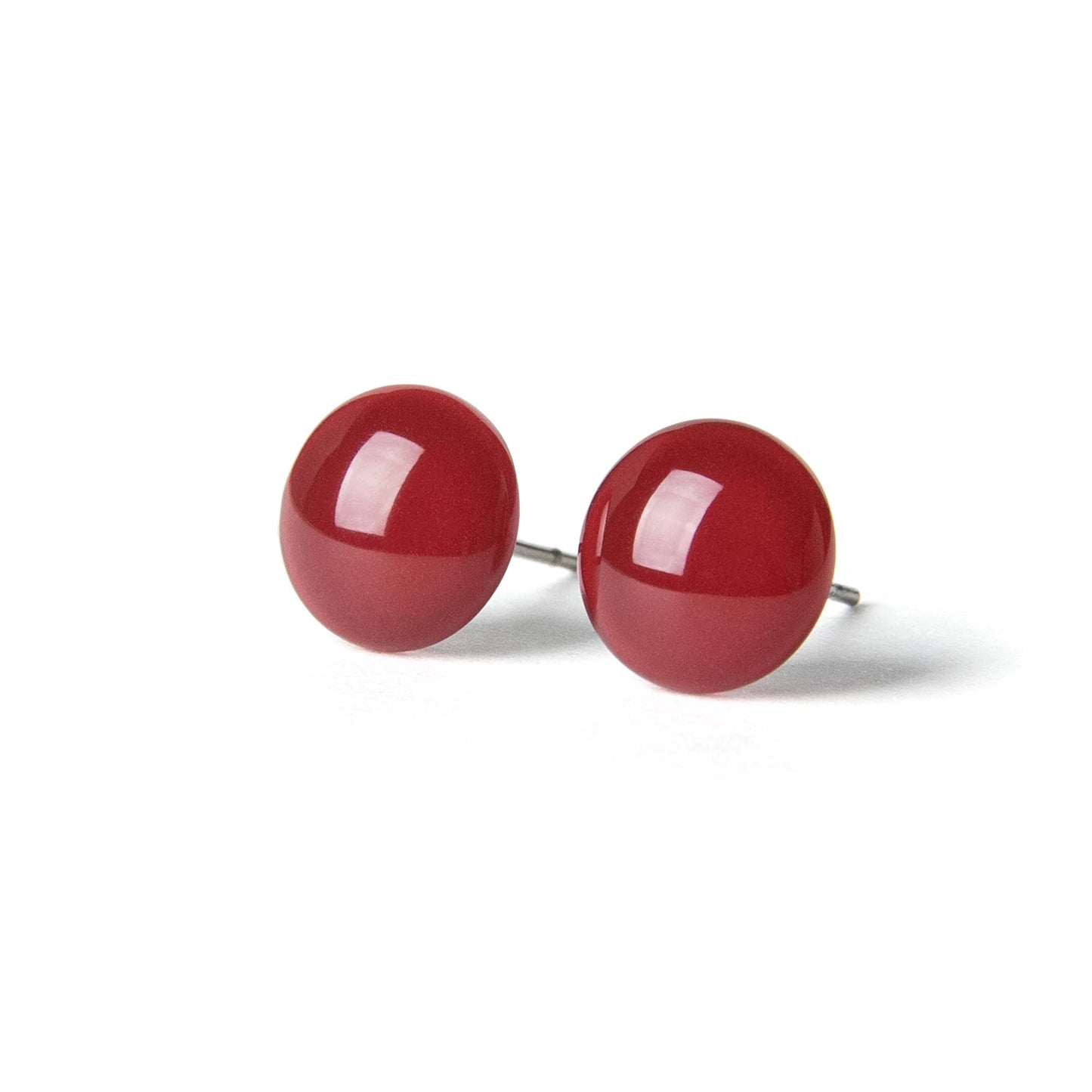 Color Dot Stud Earrings in Dark Red