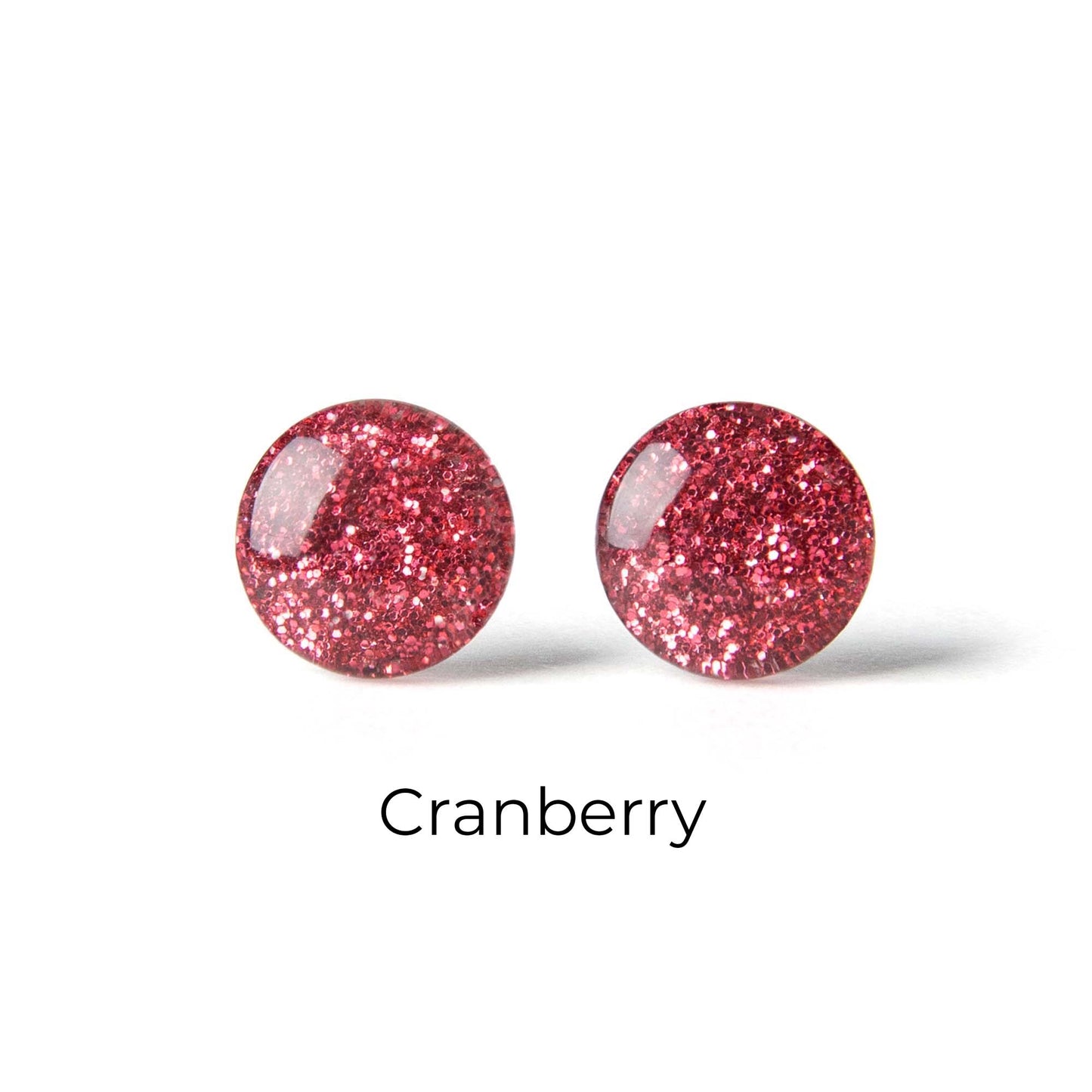 Color Dot Stud Earrings in Red Glitter