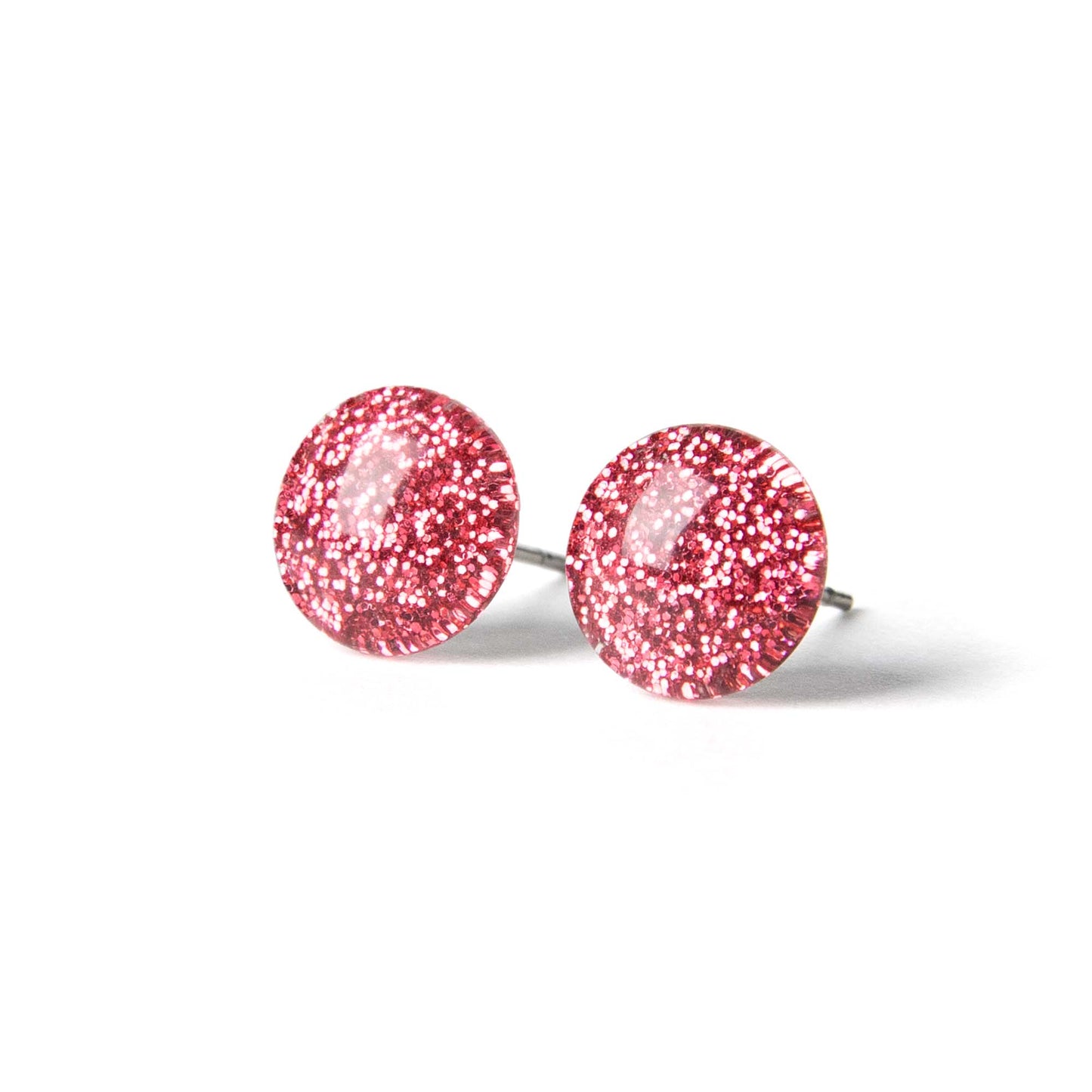 Color Dot Stud Earrings in Red Glitter