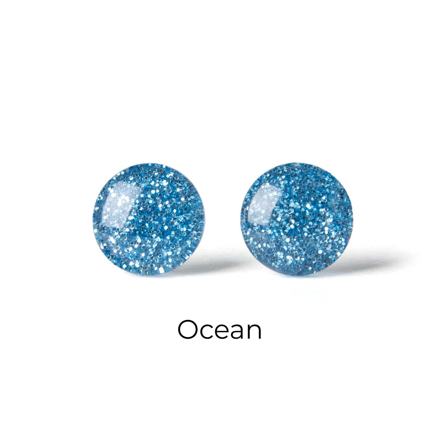 Color Dot Stud Earrings in Blue Glitter