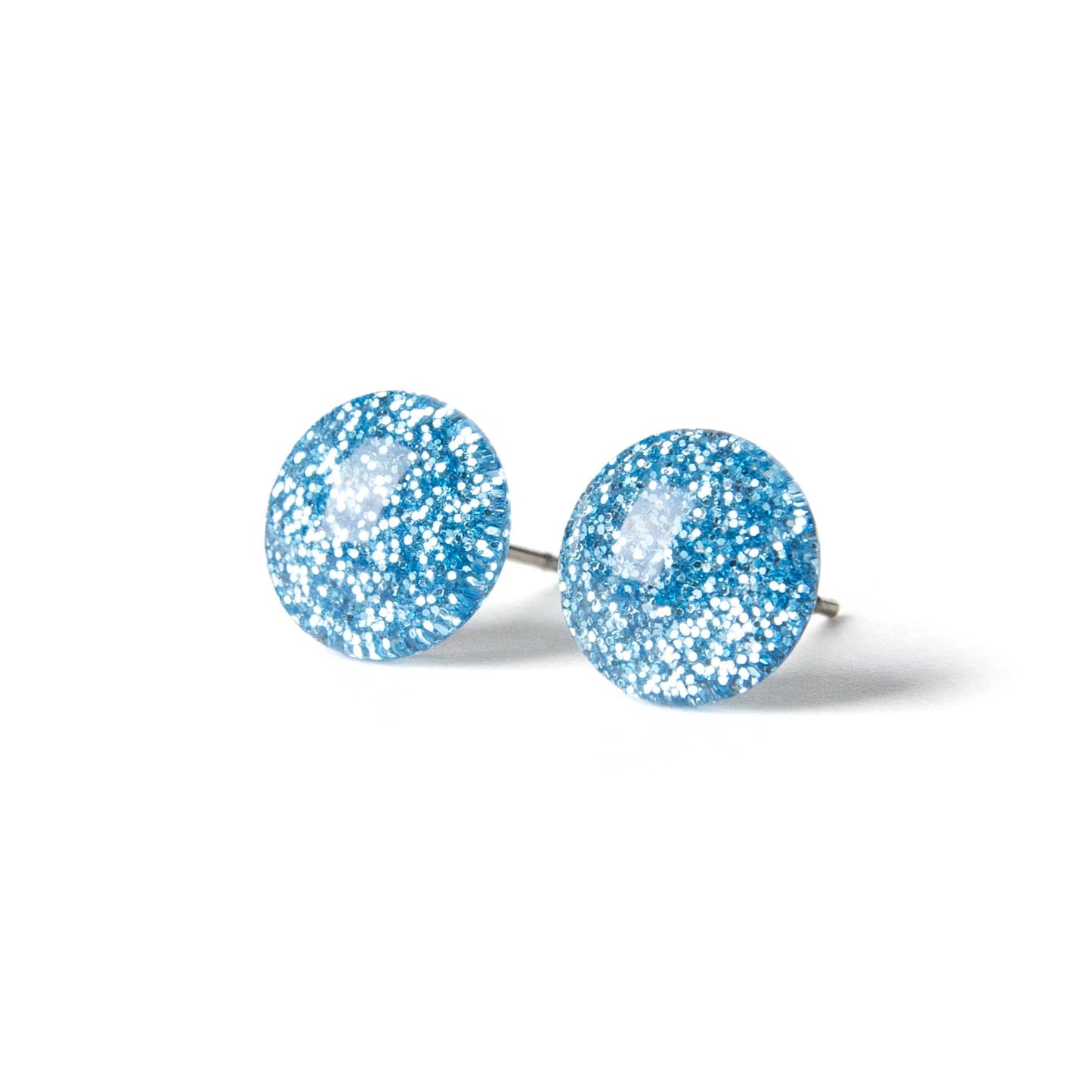 Color Dot Stud Earrings in Blue Glitter