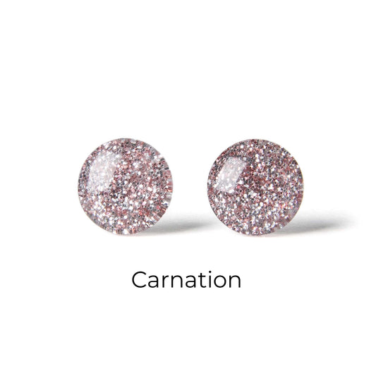 Color Dot Stud Earrings in Pink Glitter