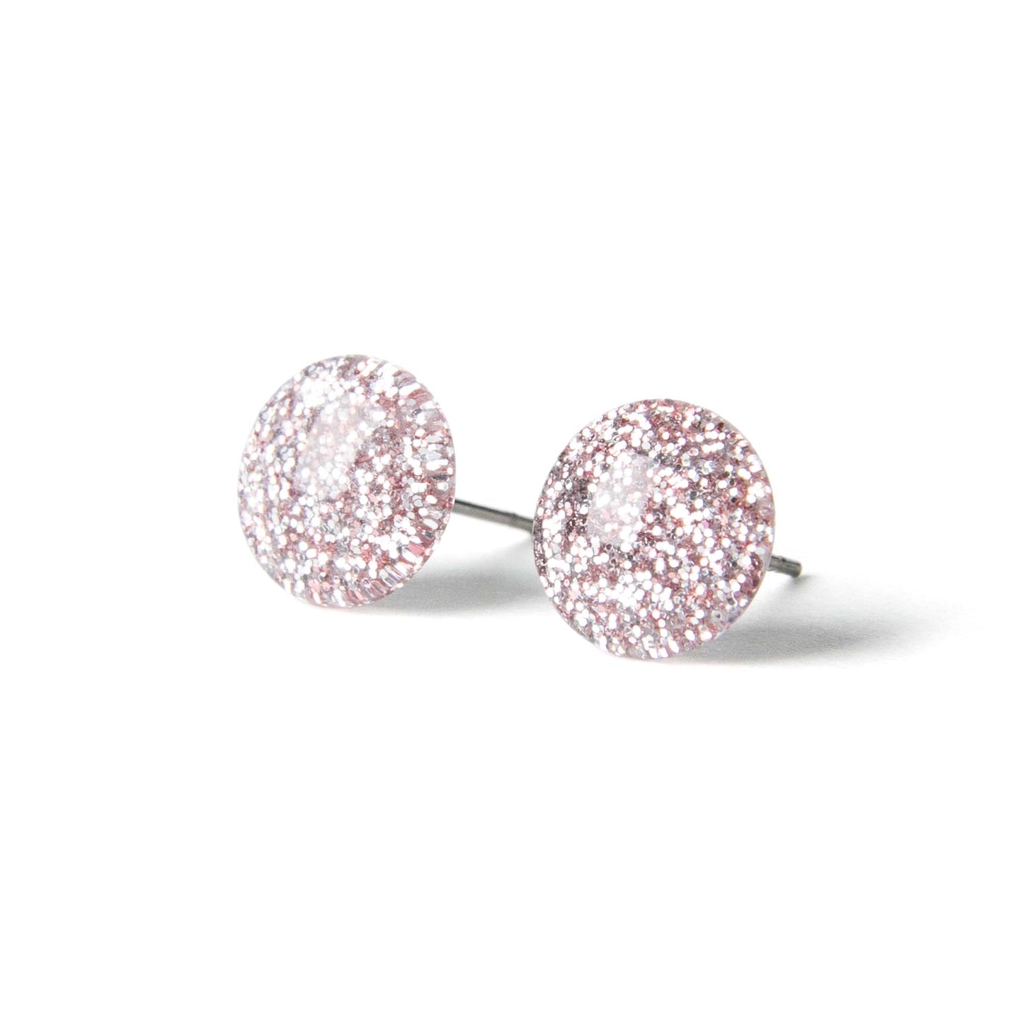 Color Dot Stud Earrings in Pink Glitter