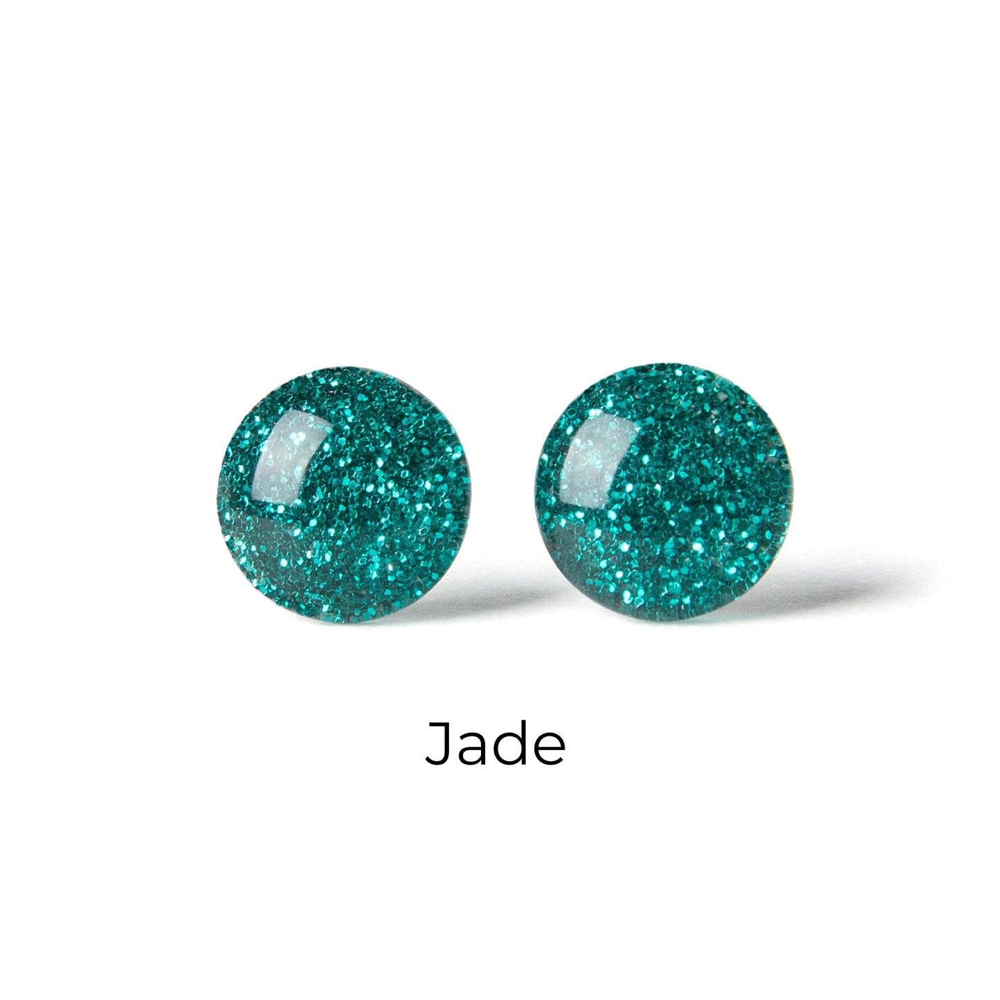 Color Dot Stud Earrings in Green Glitter