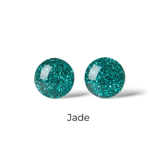 Color Dot Stud Earrings in Green Glitter