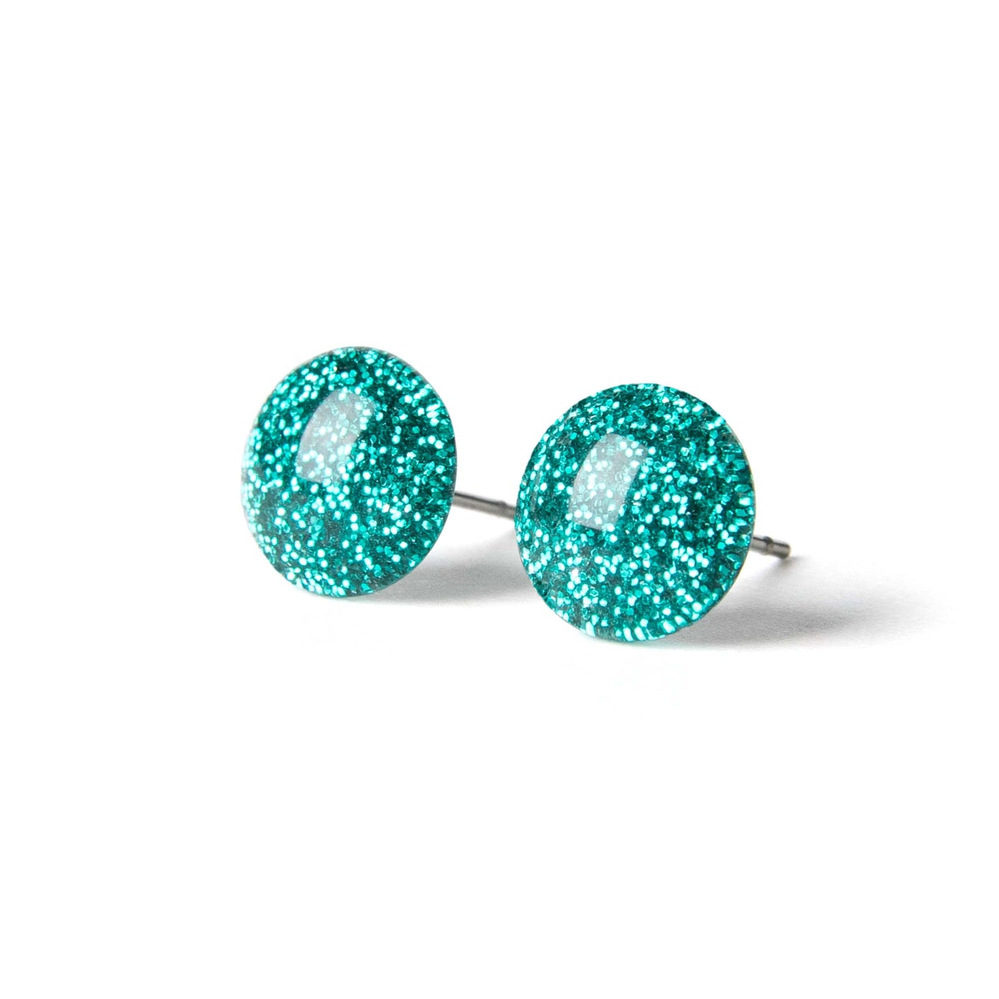 Color Dot Stud Earrings in Green Glitter