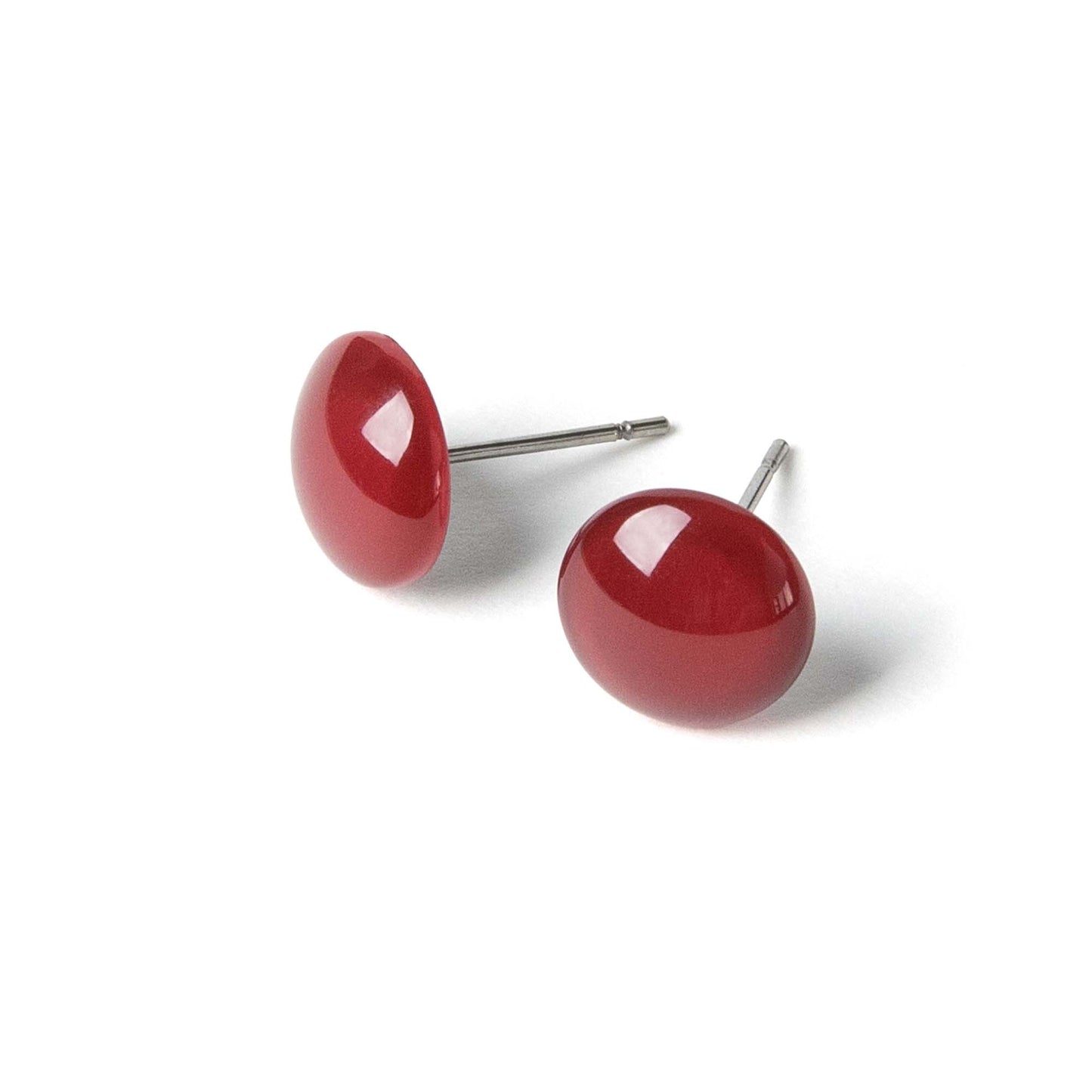 Color Dot Stud Earrings in Dark Red