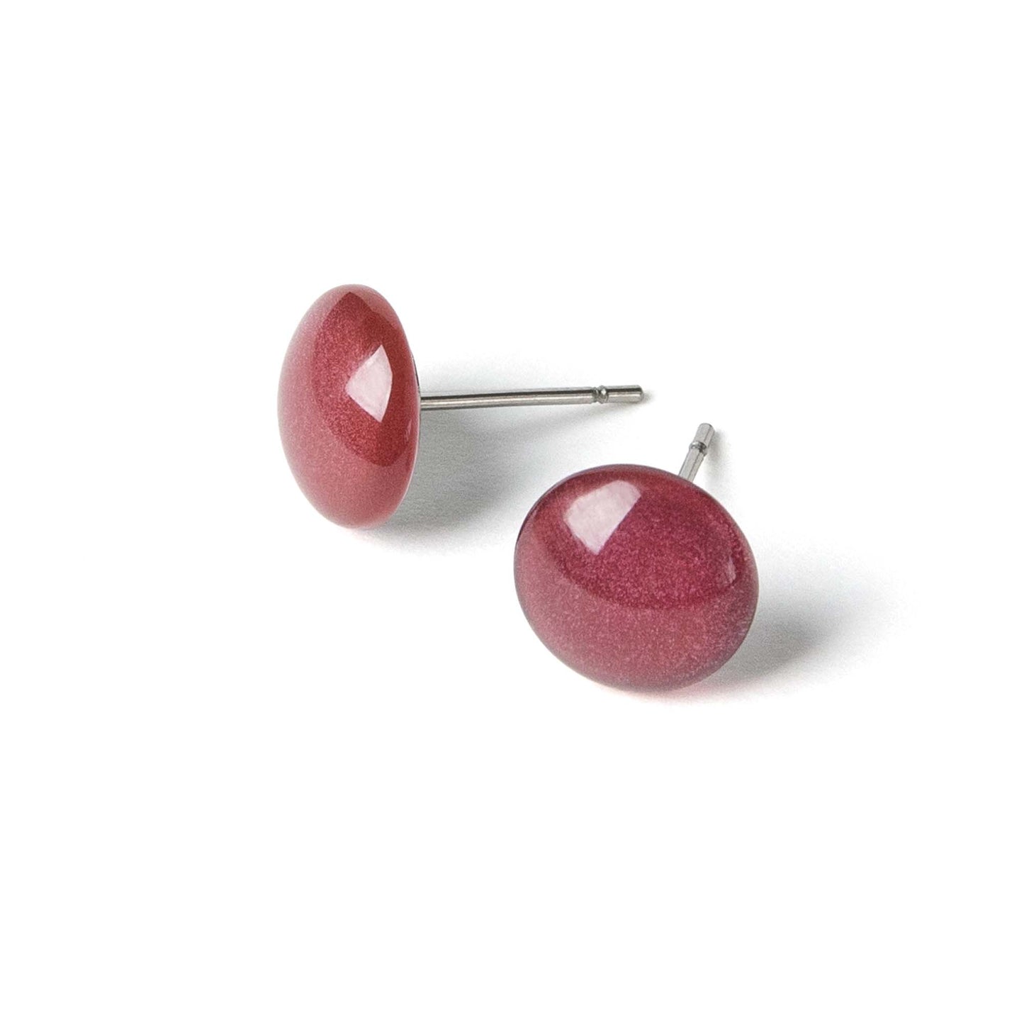 Color Dot Stud Earrings in Dark Red Shimmer