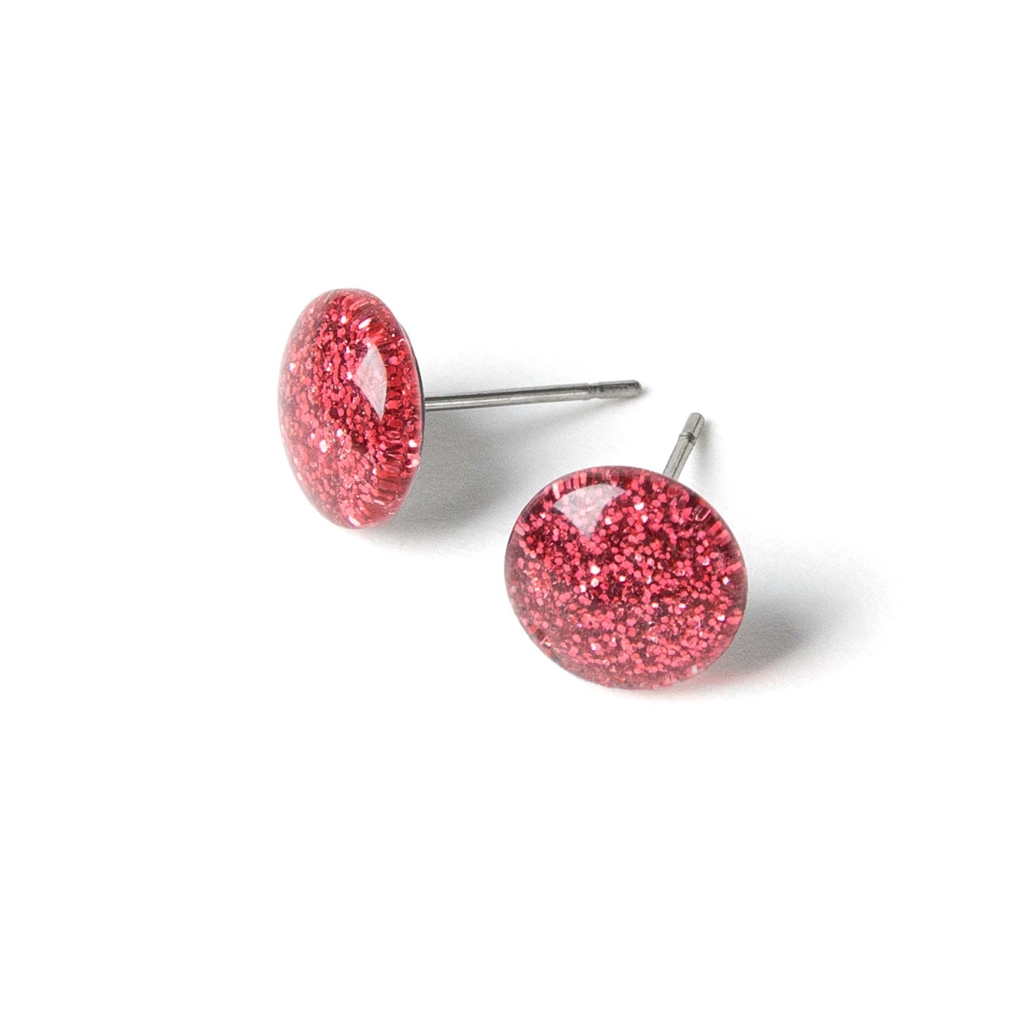 Color Dot Stud Earrings in Red Glitter