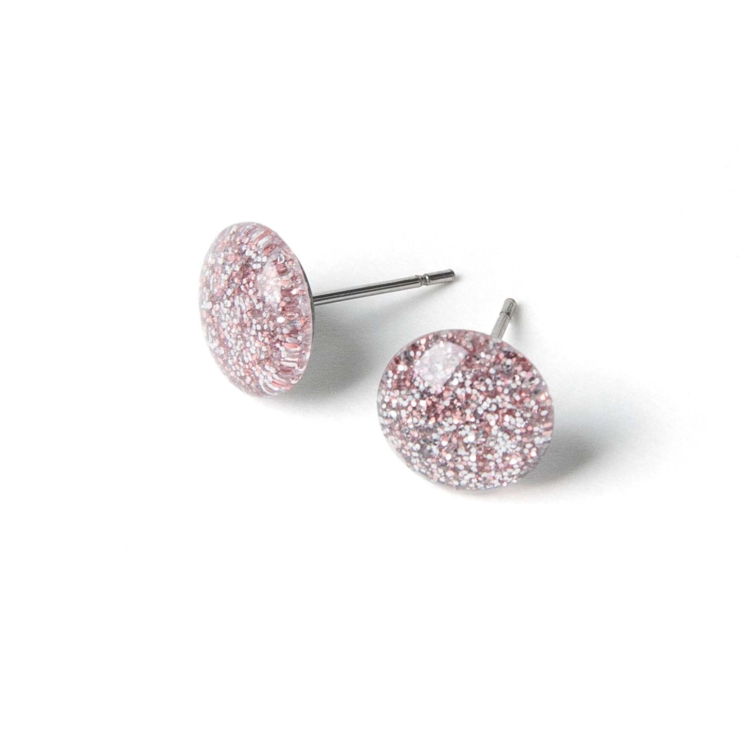 Color Dot Stud Earrings in Pink Glitter