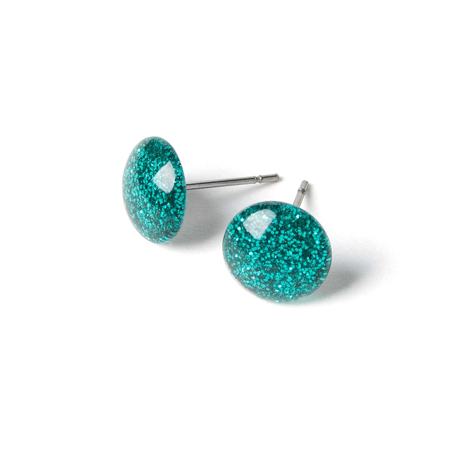 Color Dot Stud Earrings in Green Glitter