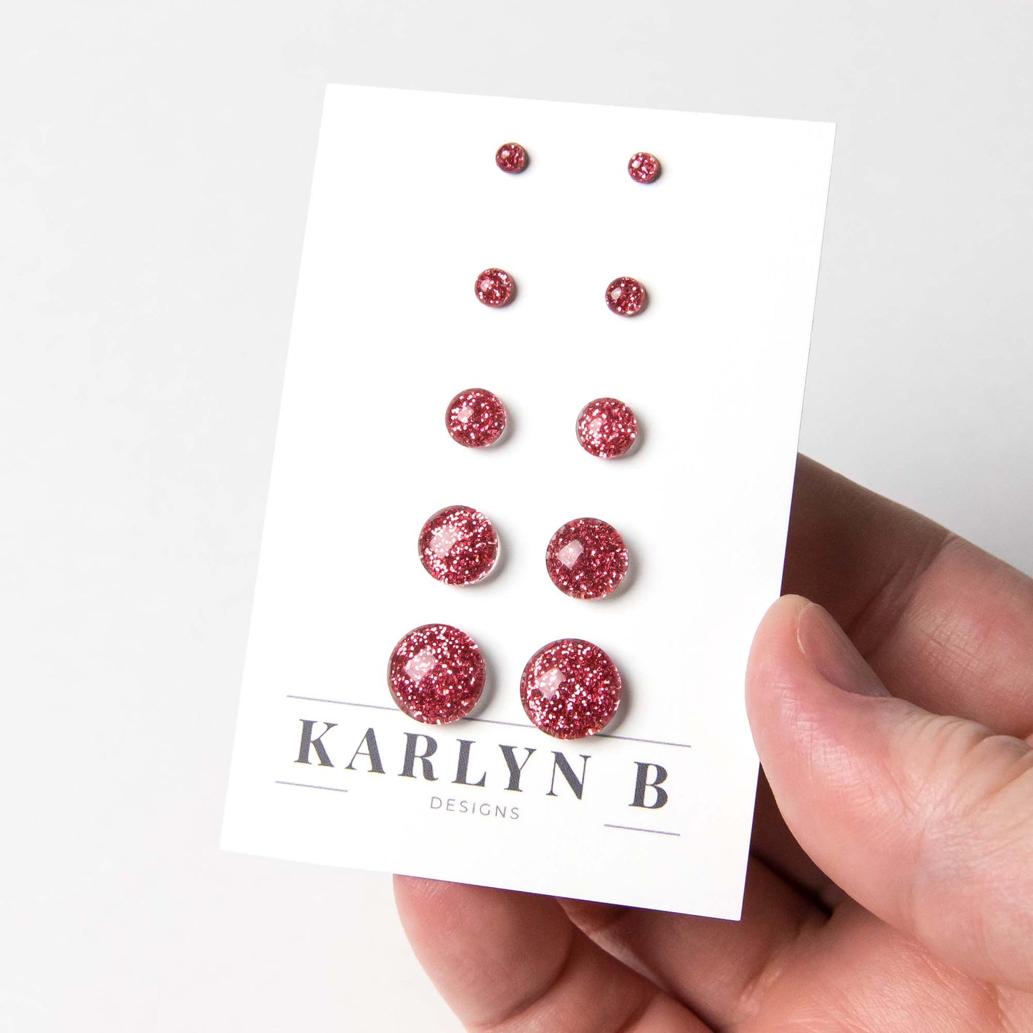 Color Dot Stud Earrings in Red Glitter