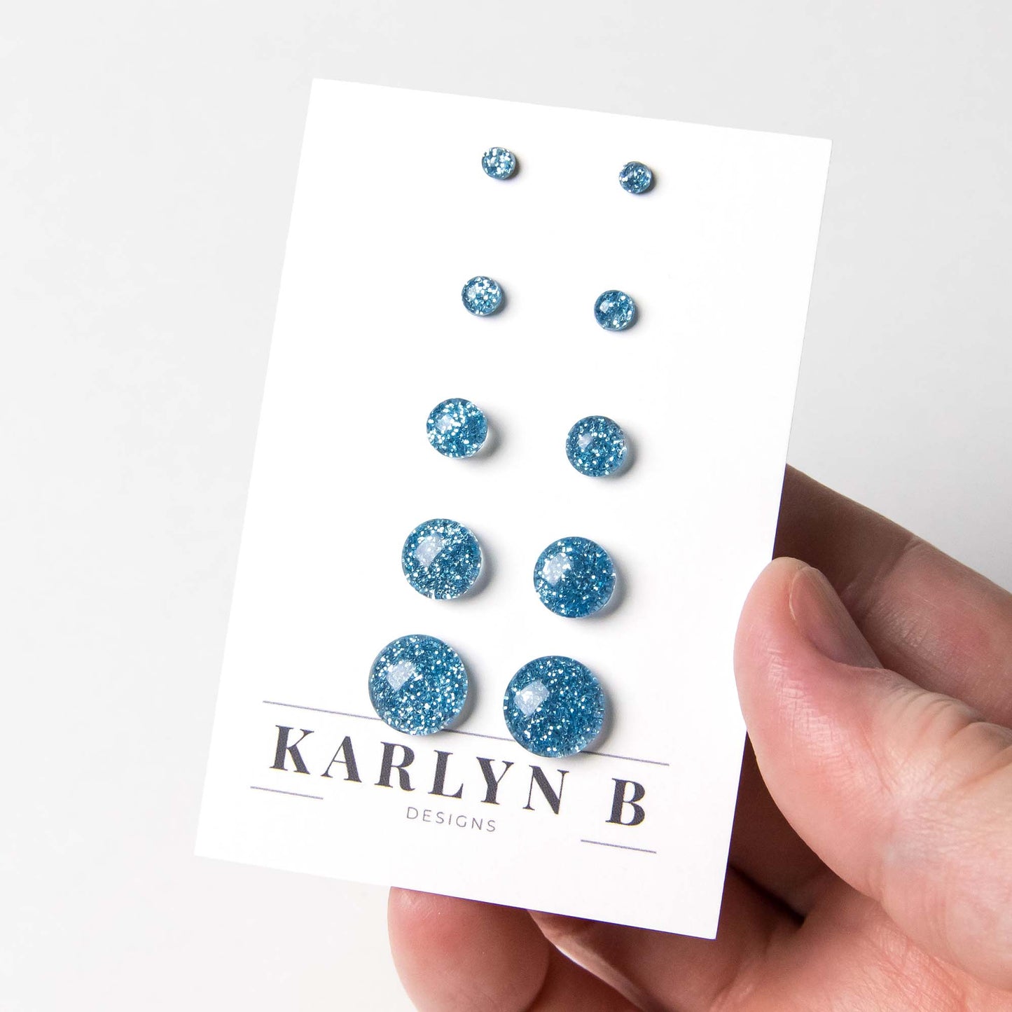 Color Dot Stud Earrings in Blue Glitter