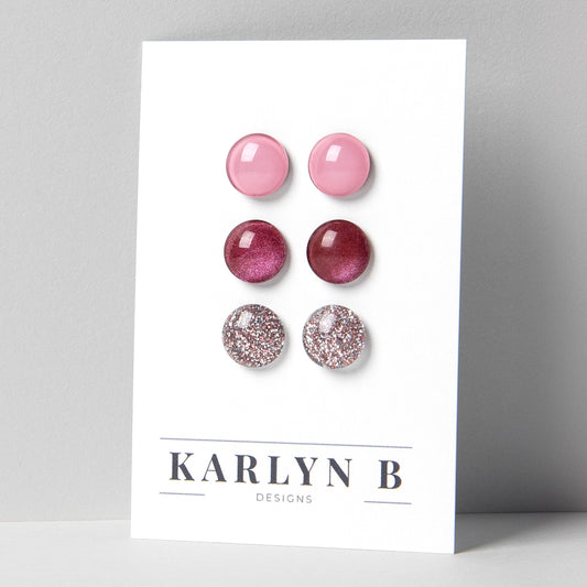 Three Pair Set of Color Dot Stud Earrings