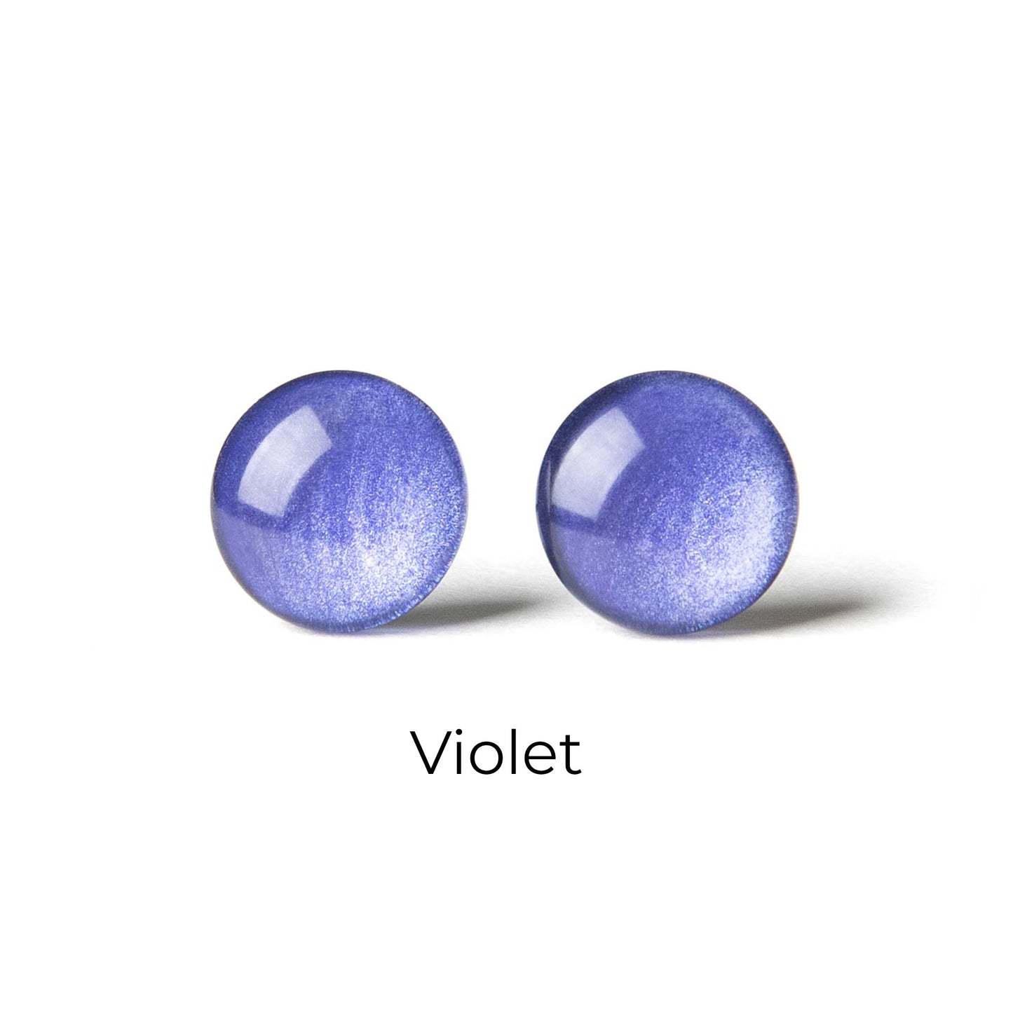 Color Dot Stud Earrings in Violet Purple Shimmer