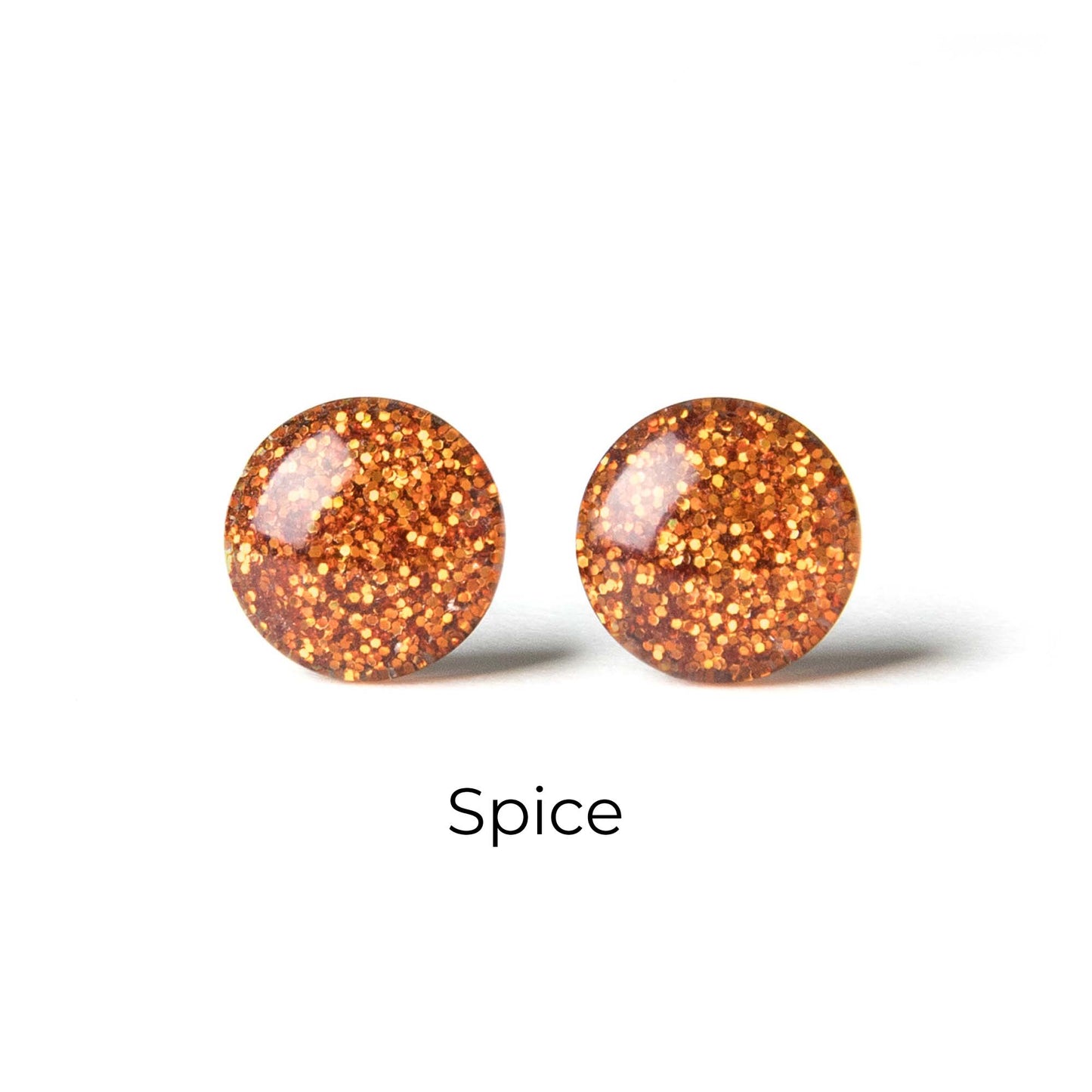 Color Dot Stud Earrings in Orange Glitter