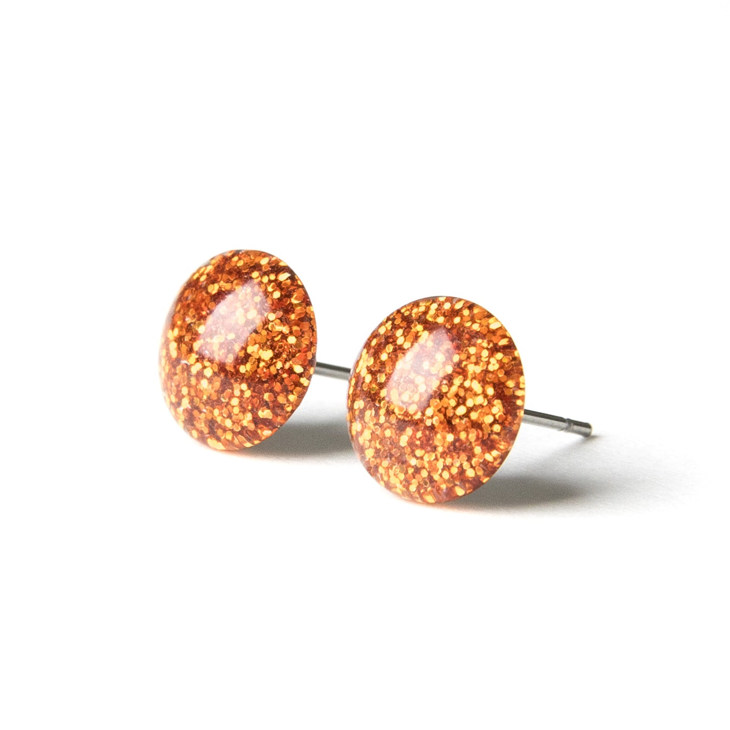 Color Dot Stud Earrings in Orange Glitter