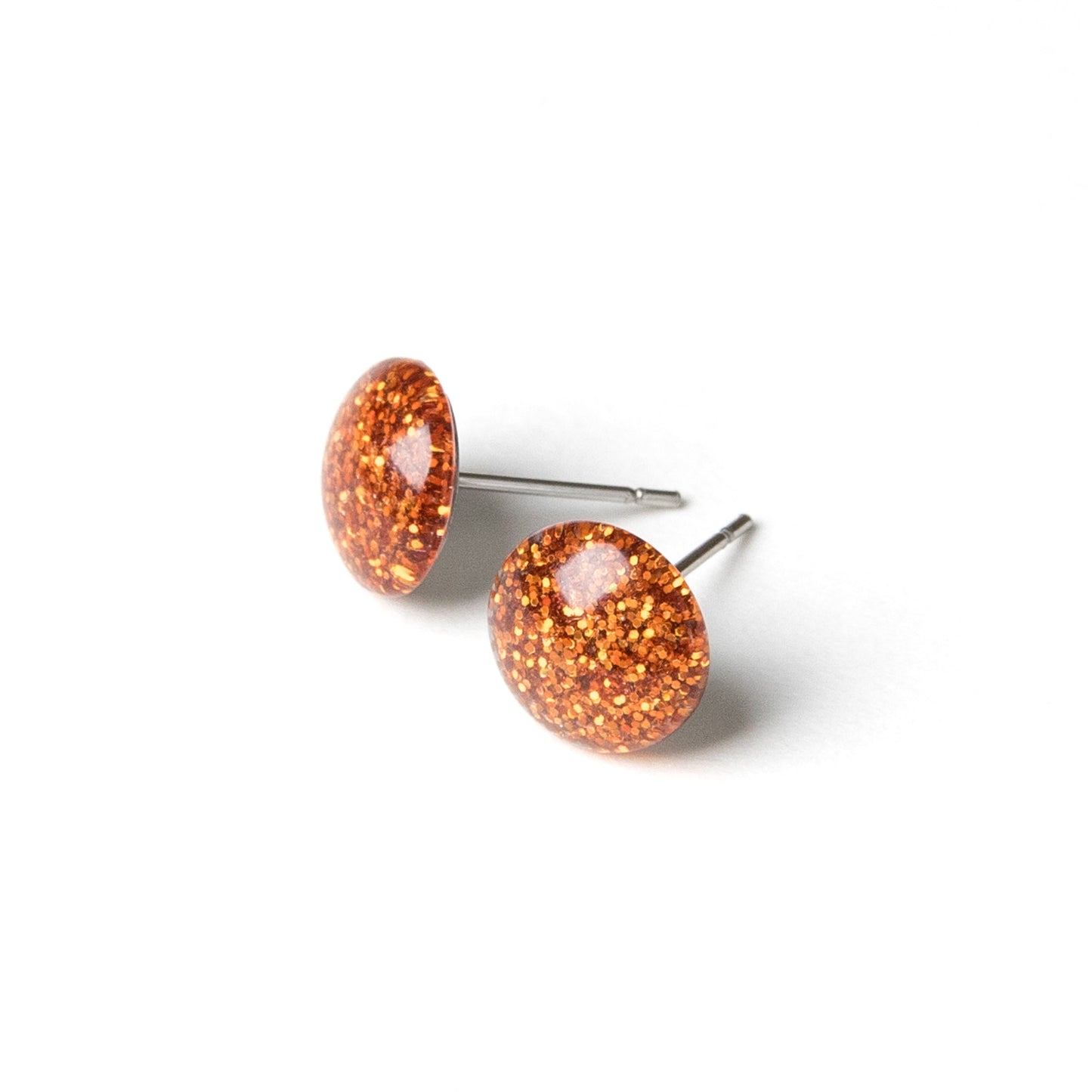 Color Dot Stud Earrings in Orange Glitter