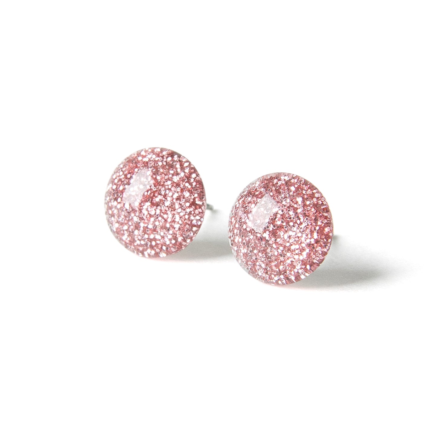 Color Dot Stud Earrings in Pink Glitter