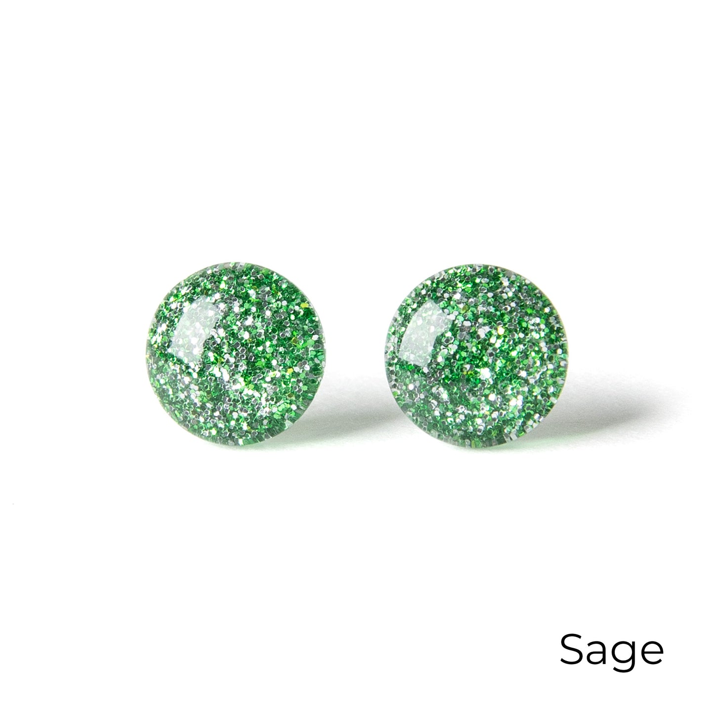 Color Dot Stud Earrings in Green Glitter