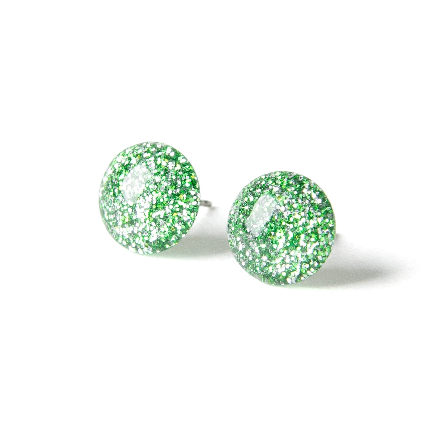 Color Dot Stud Earrings in Green Glitter