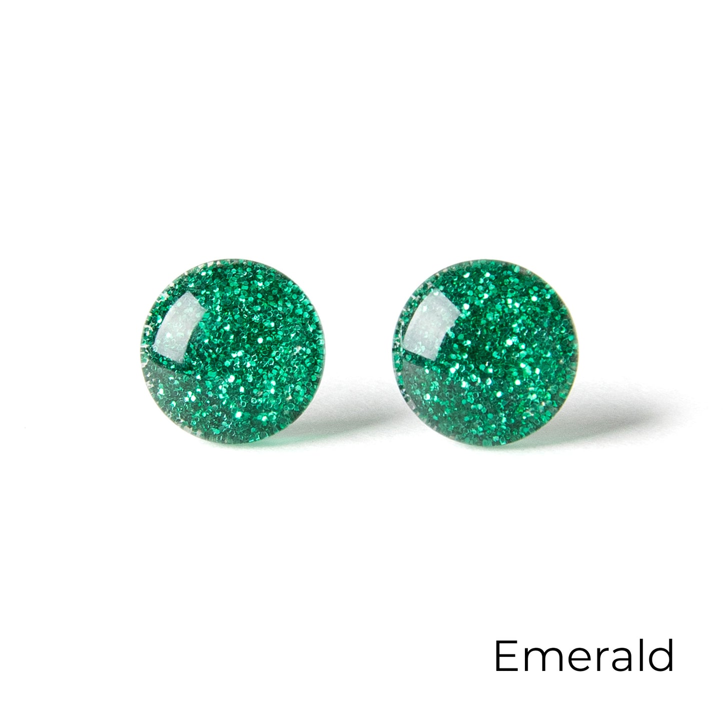 Color Dot Stud Earrings in Green Glitter