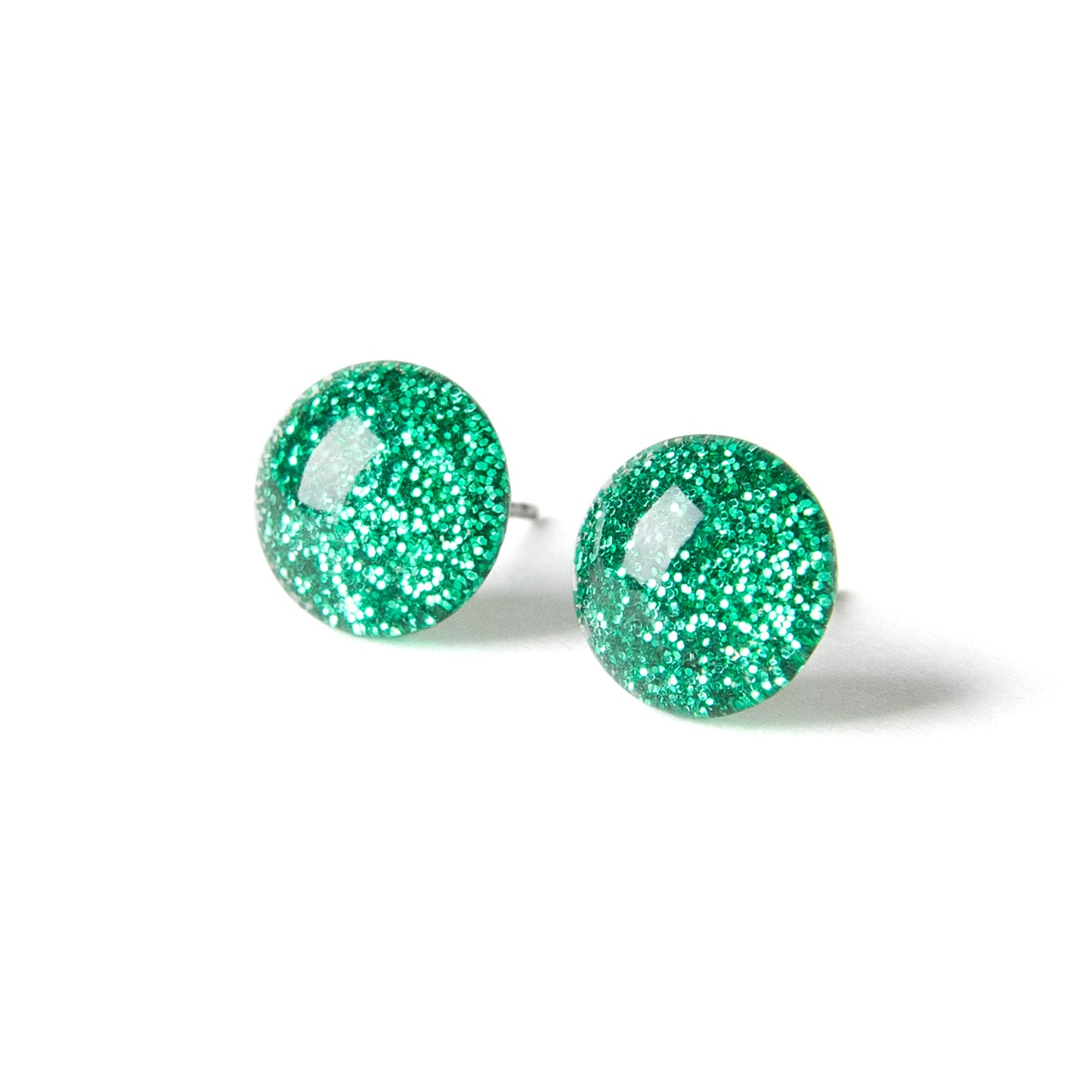 Color Dot Stud Earrings in Green Glitter