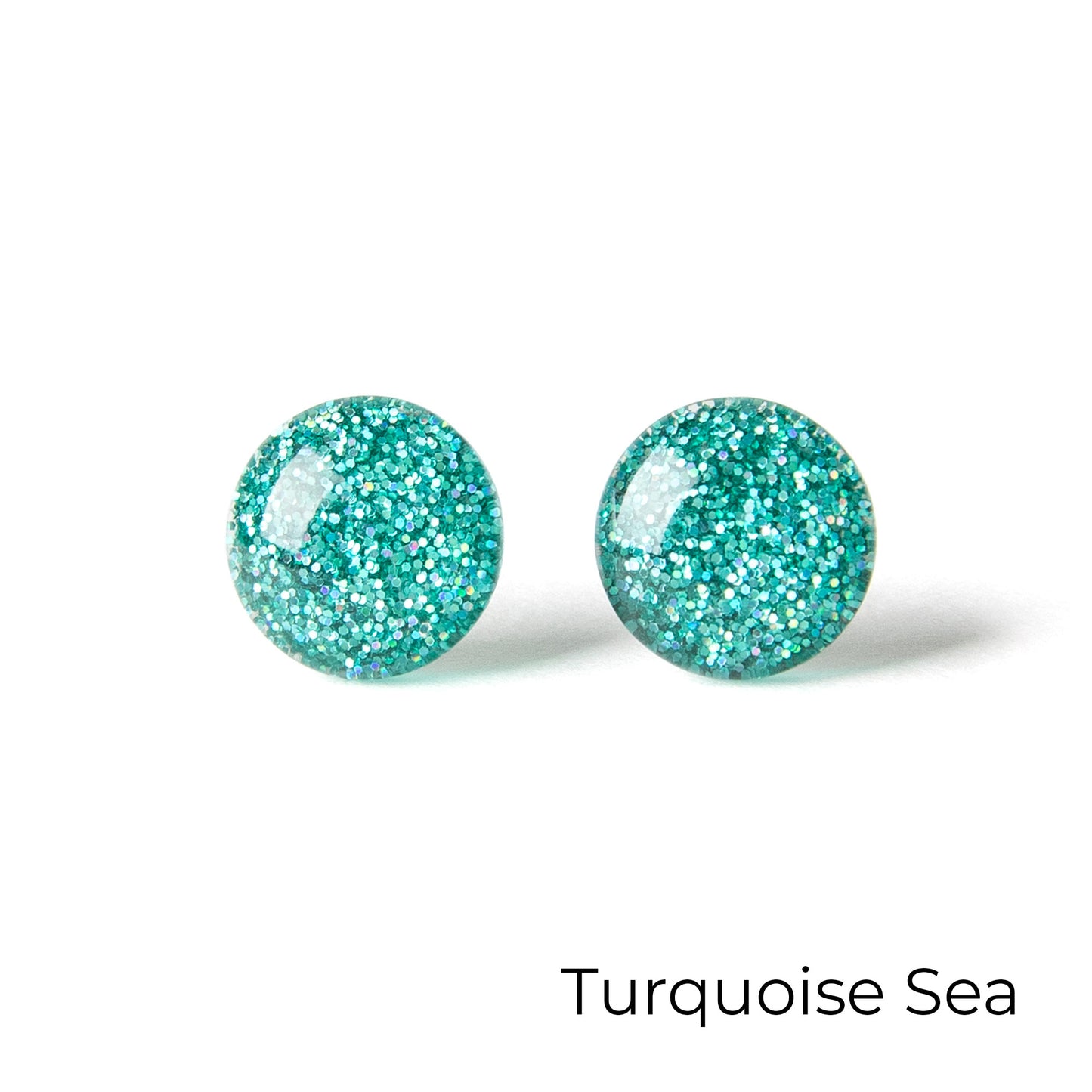 Color Dot Stud Earrings in Turquoise Glitter