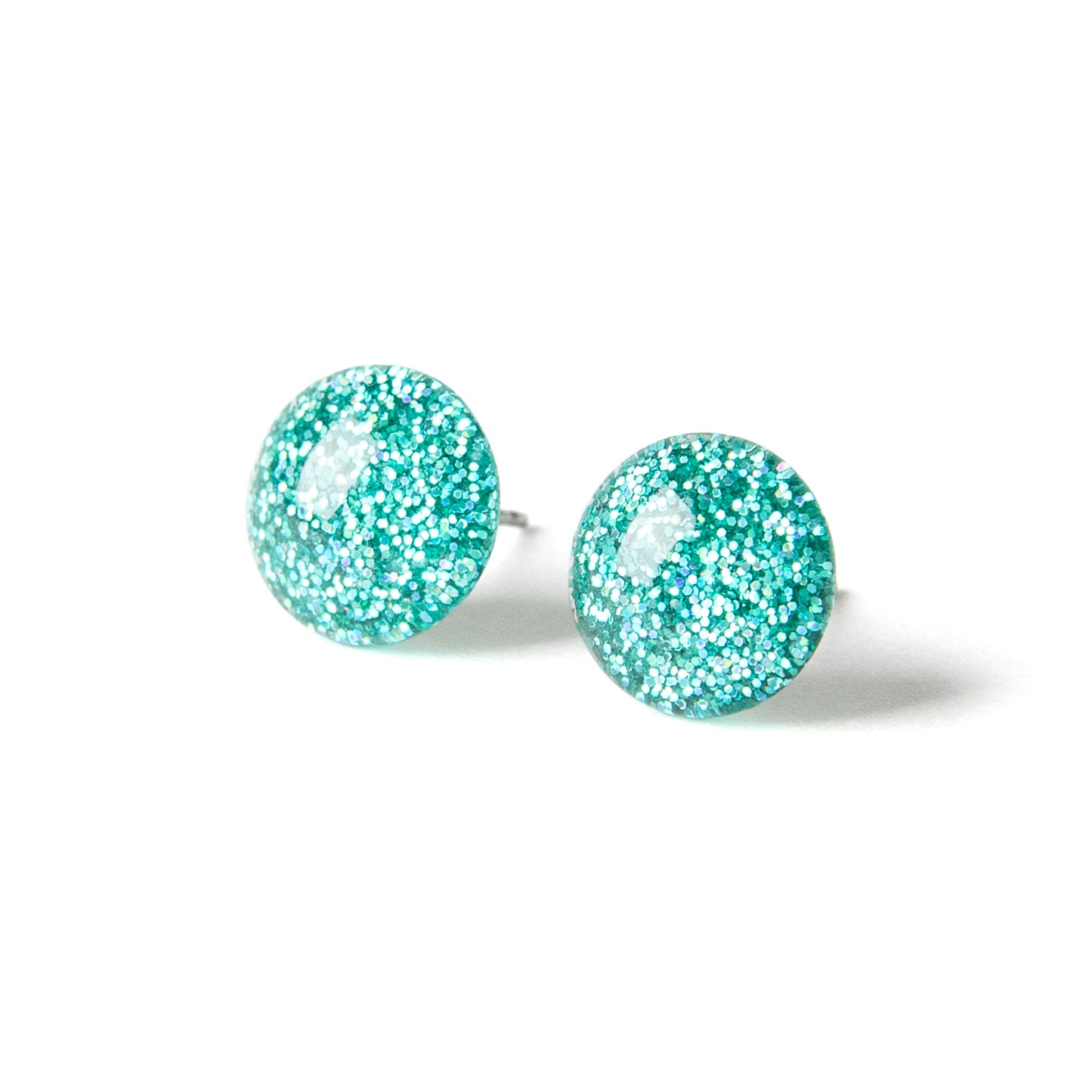 Color Dot Stud Earrings in Turquoise Glitter