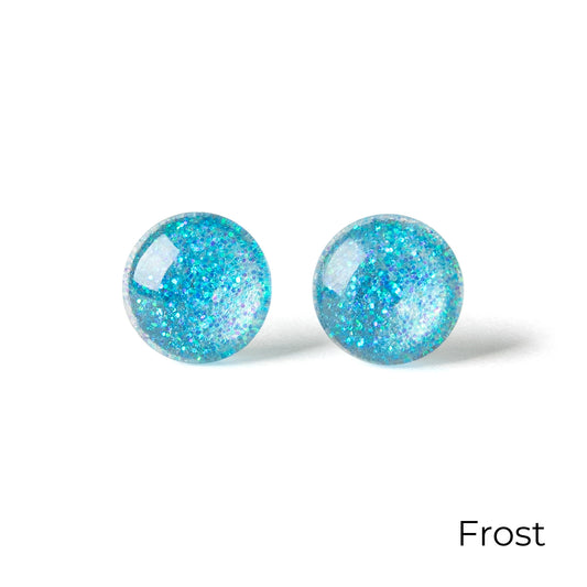 Color Dot Stud Earrings in Blue Glitter