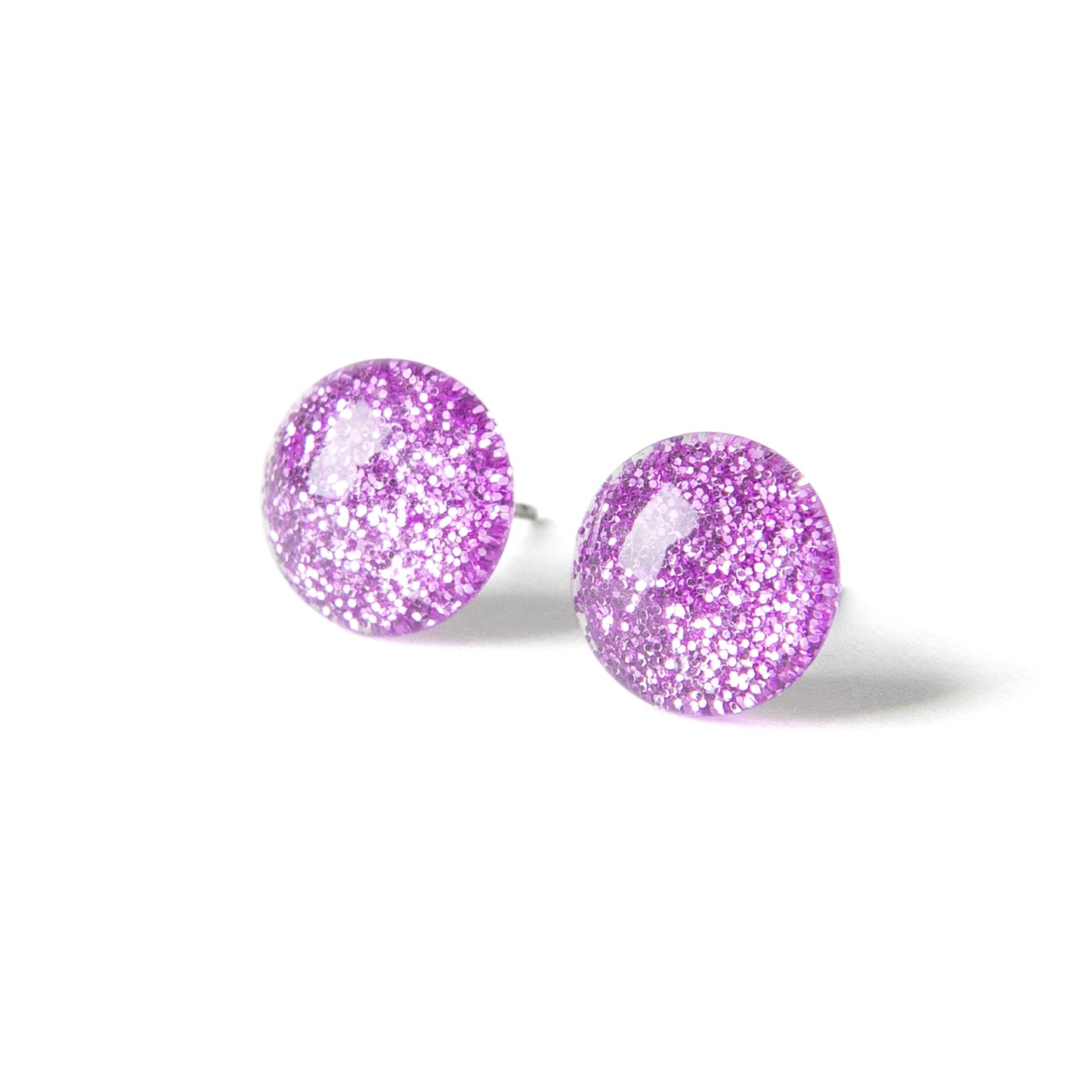 Color Dot Stud Earrings in Purple Glitter