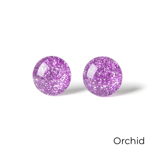 Color Dot Stud Earrings in Purple Glitter