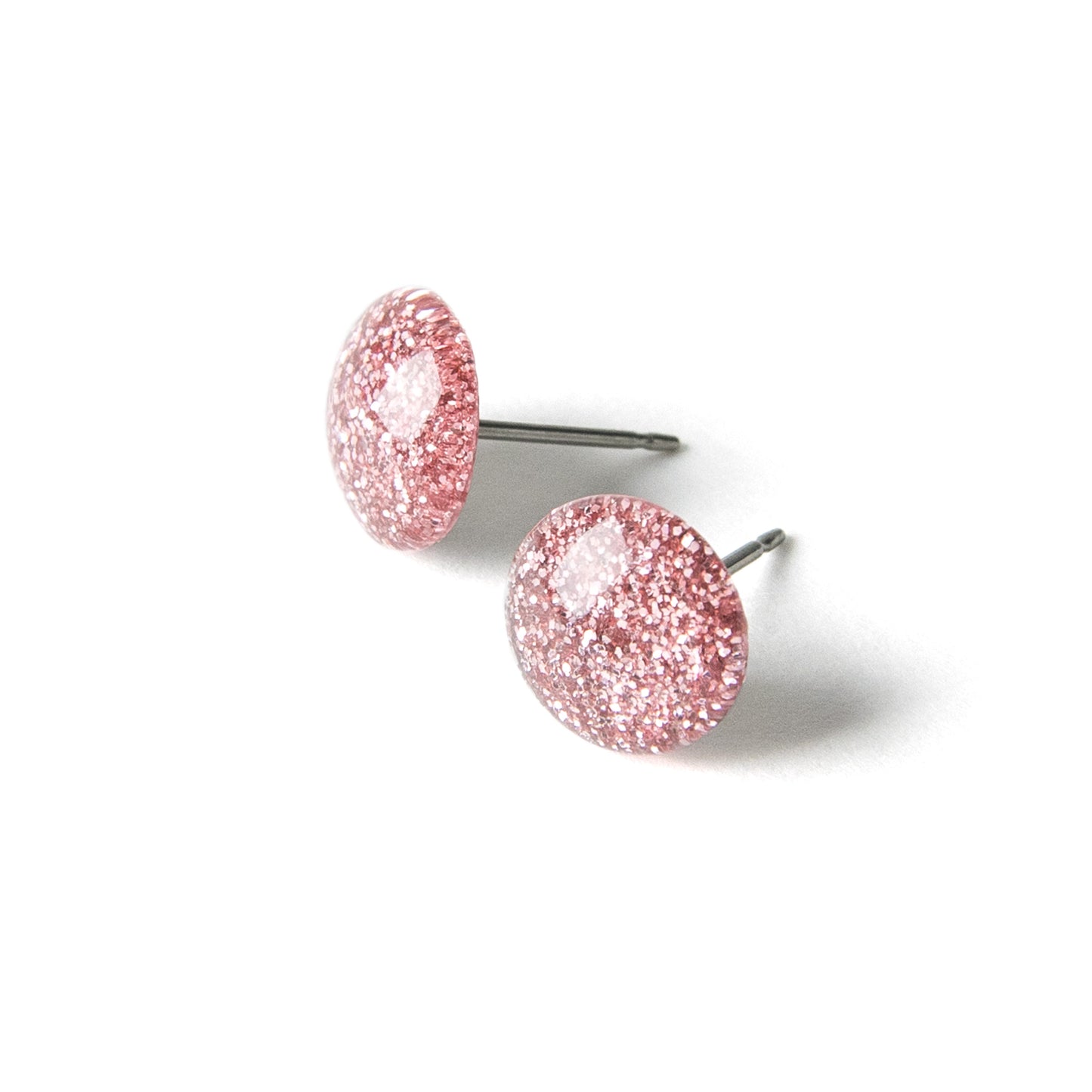 Color Dot Stud Earrings in Pink Glitter