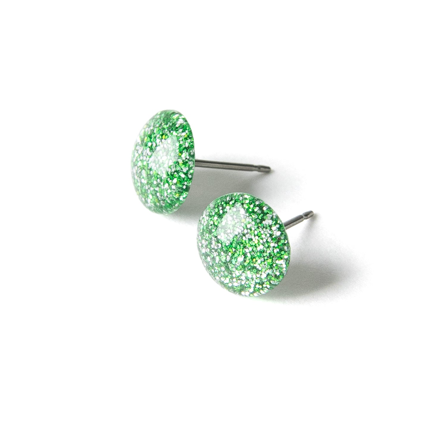 Color Dot Stud Earrings in Green Glitter