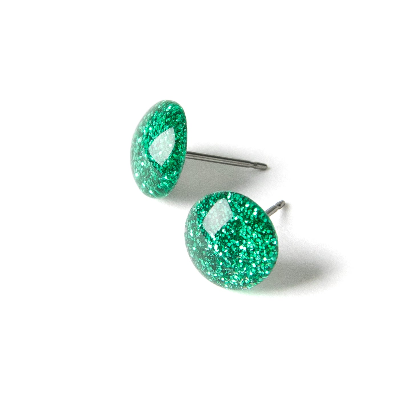 Color Dot Stud Earrings in Green Glitter