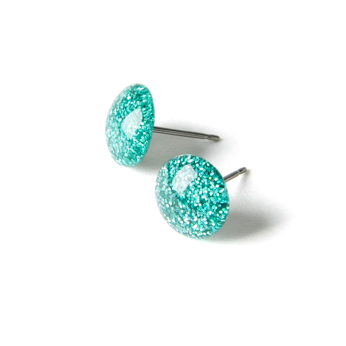 Color Dot Stud Earrings in Turquoise Glitter