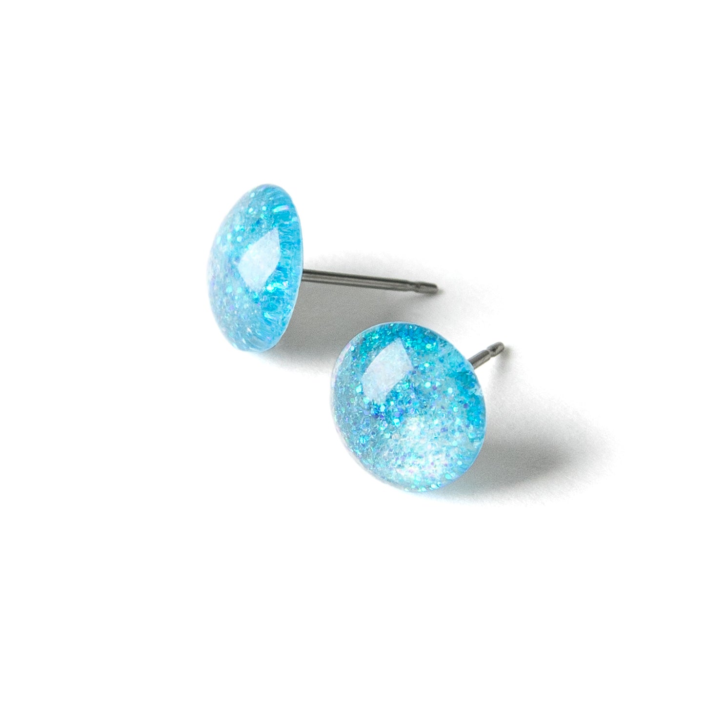 Color Dot Stud Earrings in Blue Glitter