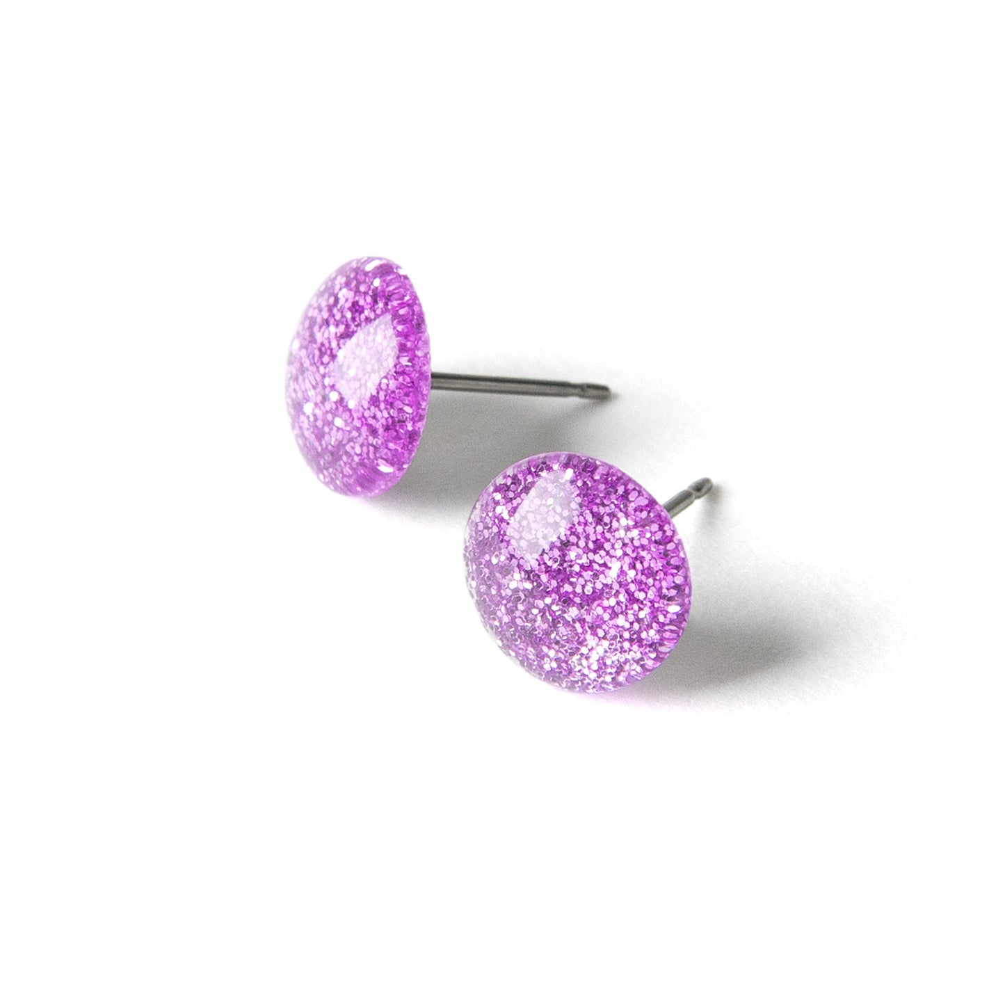 Color Dot Stud Earrings in Purple Glitter