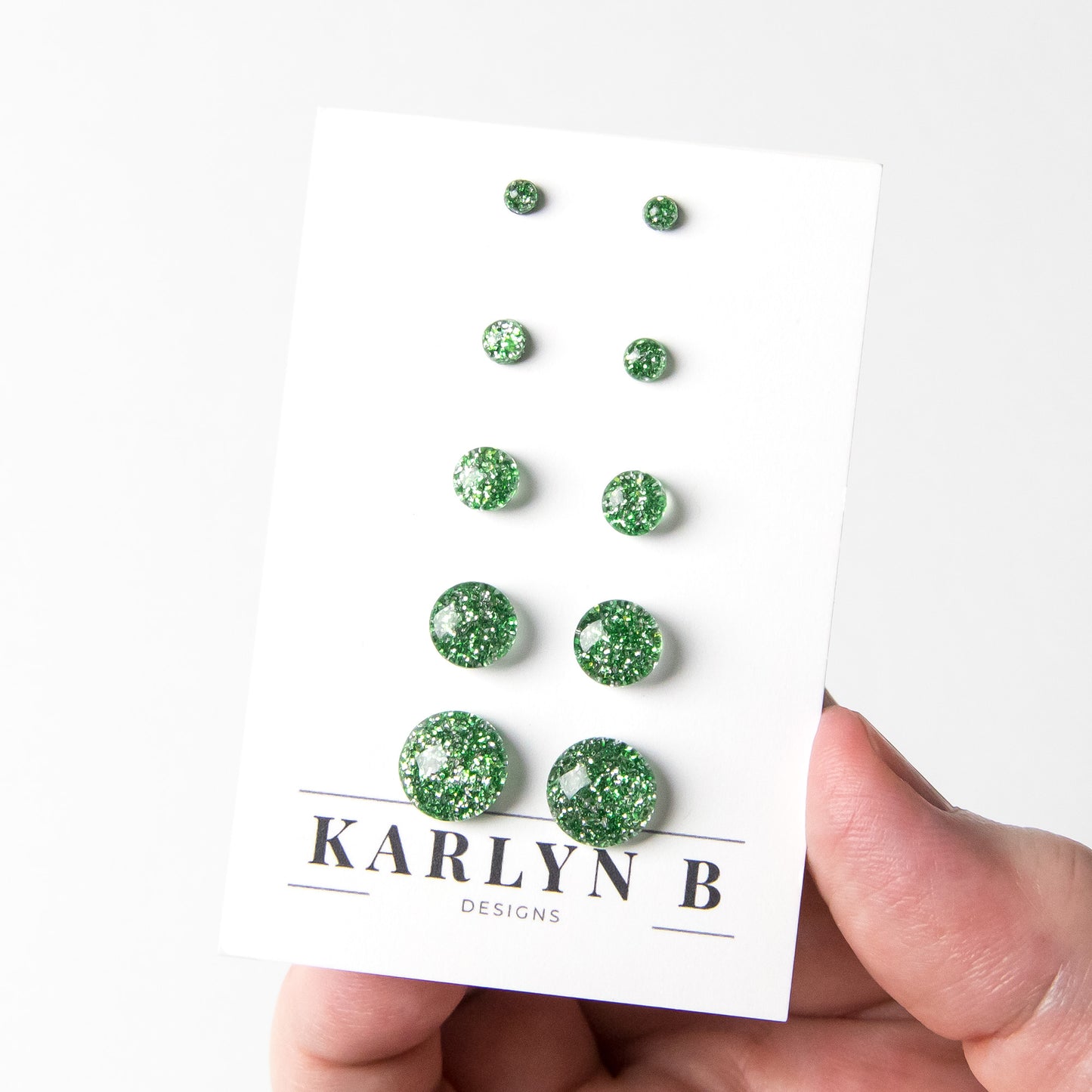 Color Dot Stud Earrings in Green Glitter