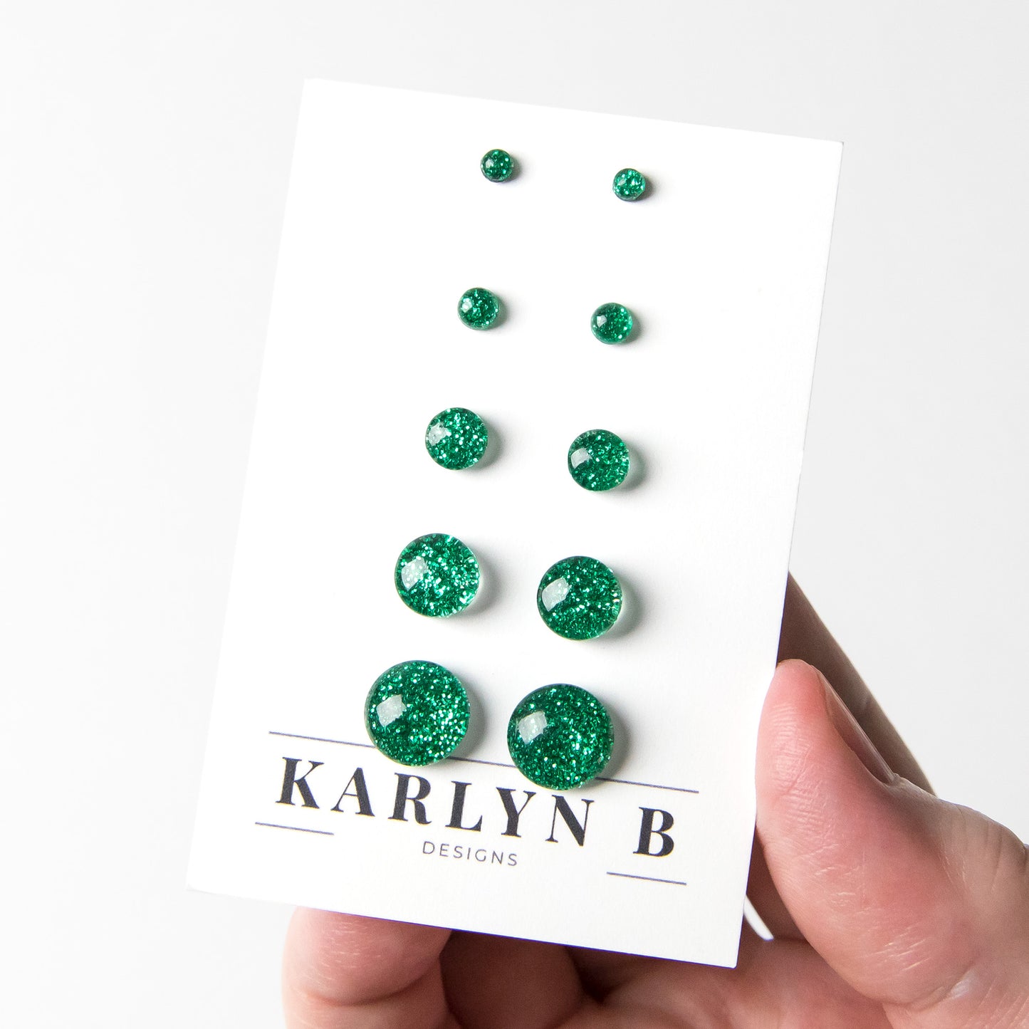 Color Dot Stud Earrings in Green Glitter