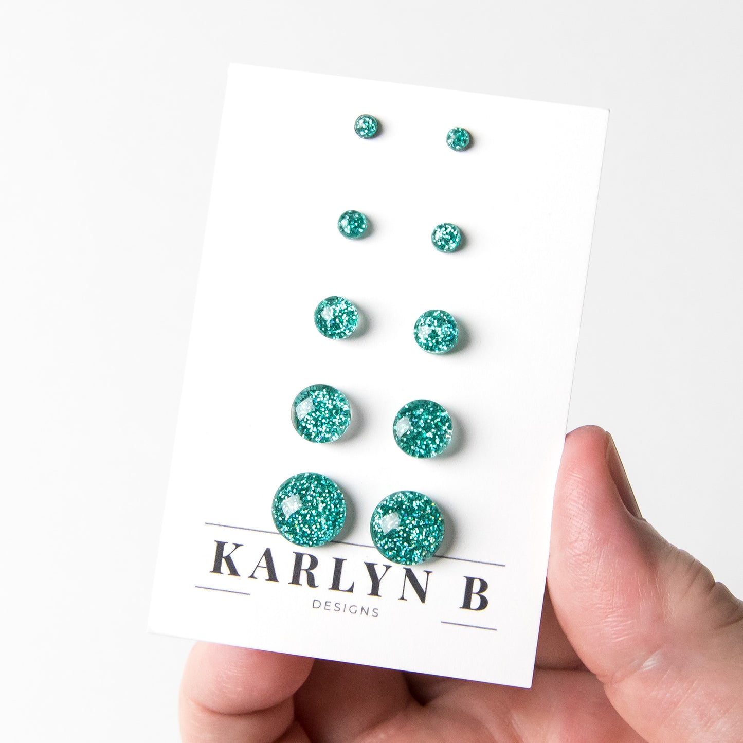 Color Dot Stud Earrings in Turquoise Glitter