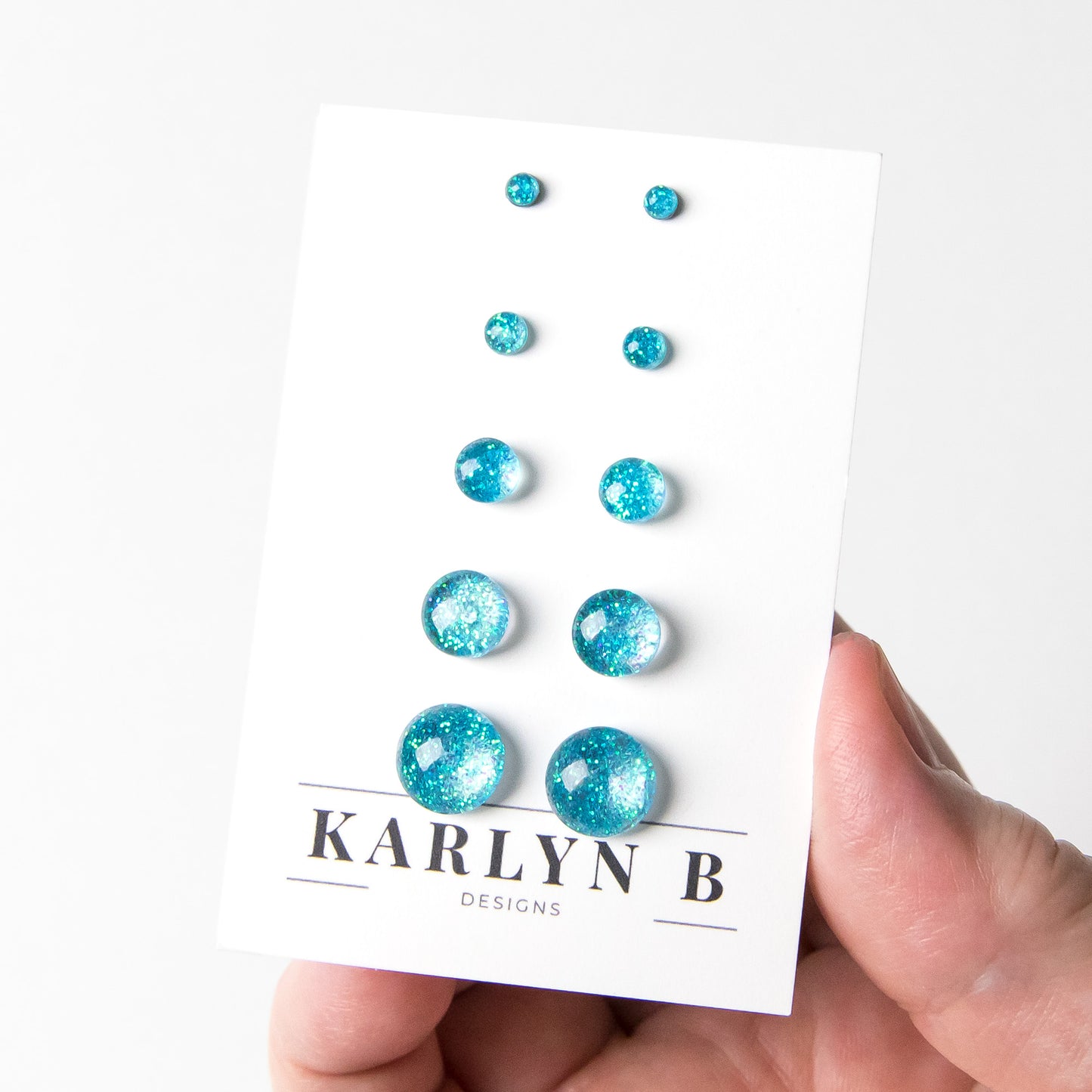 Color Dot Stud Earrings in Blue Glitter