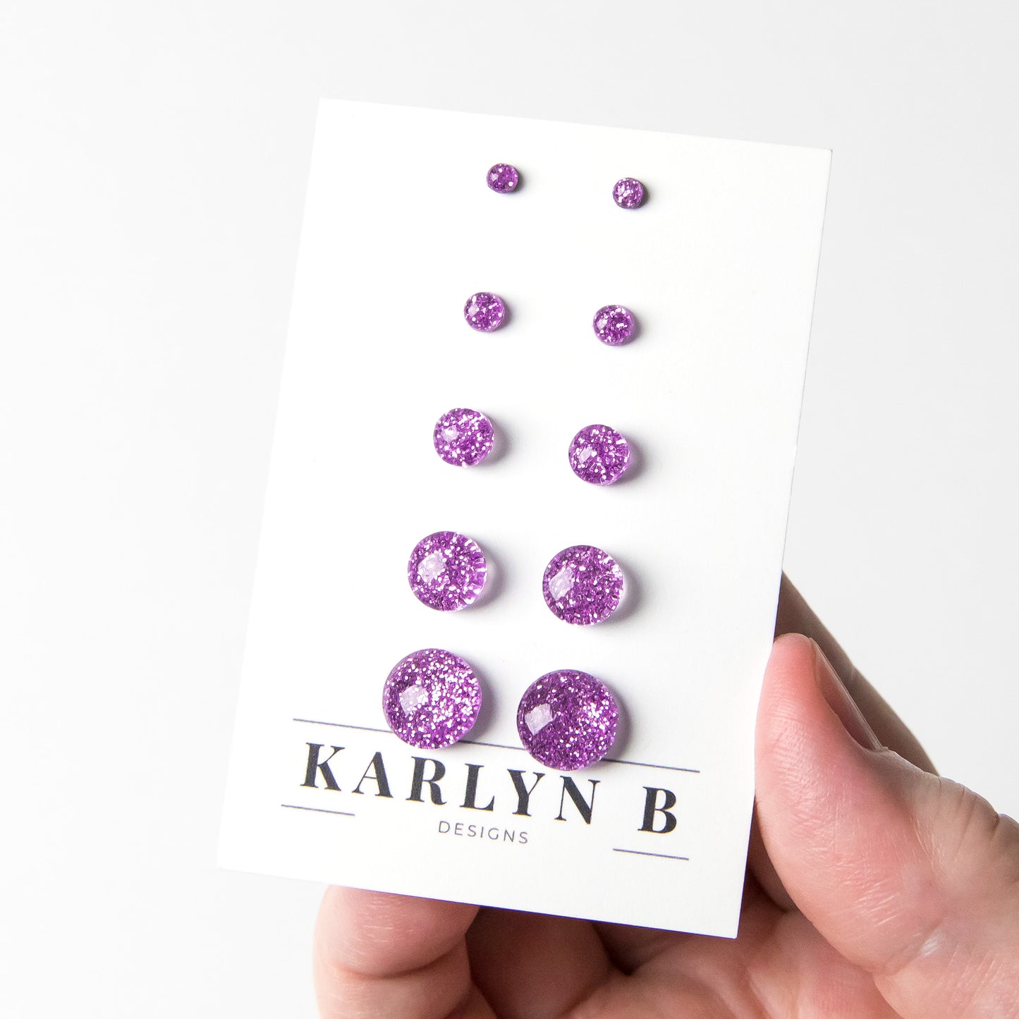 Color Dot Stud Earrings in Purple Glitter