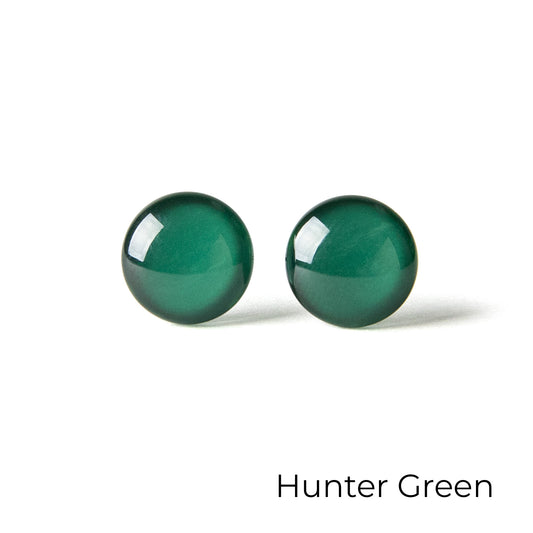 Color Dot Stud Earrings in Dark Green