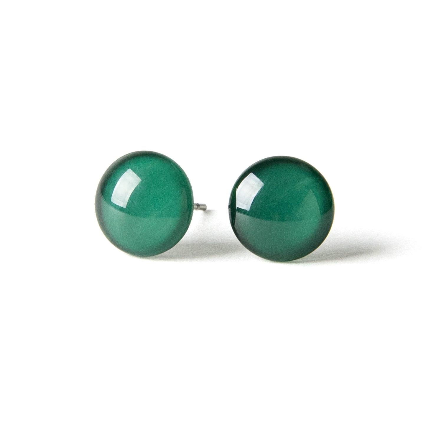 Color Dot Stud Earrings in Dark Green