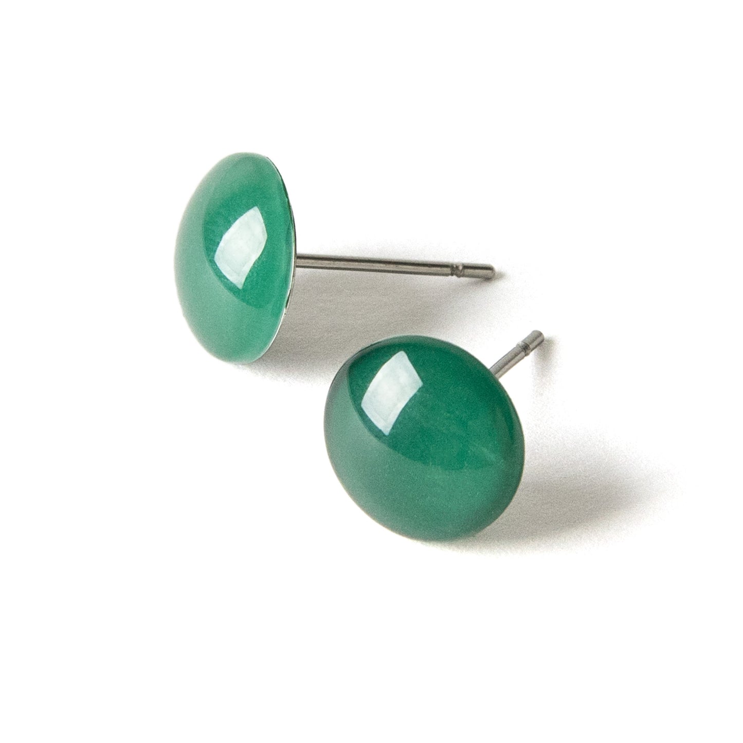 Color Dot Stud Earrings in Dark Green