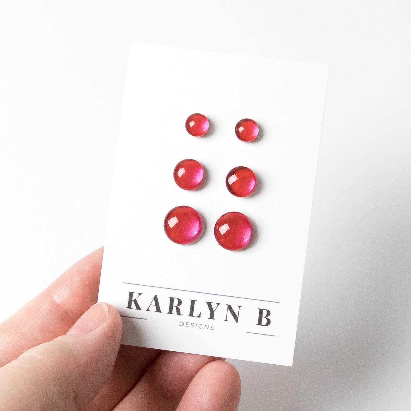 Color Dot Stud Earrings in Red Shimmer