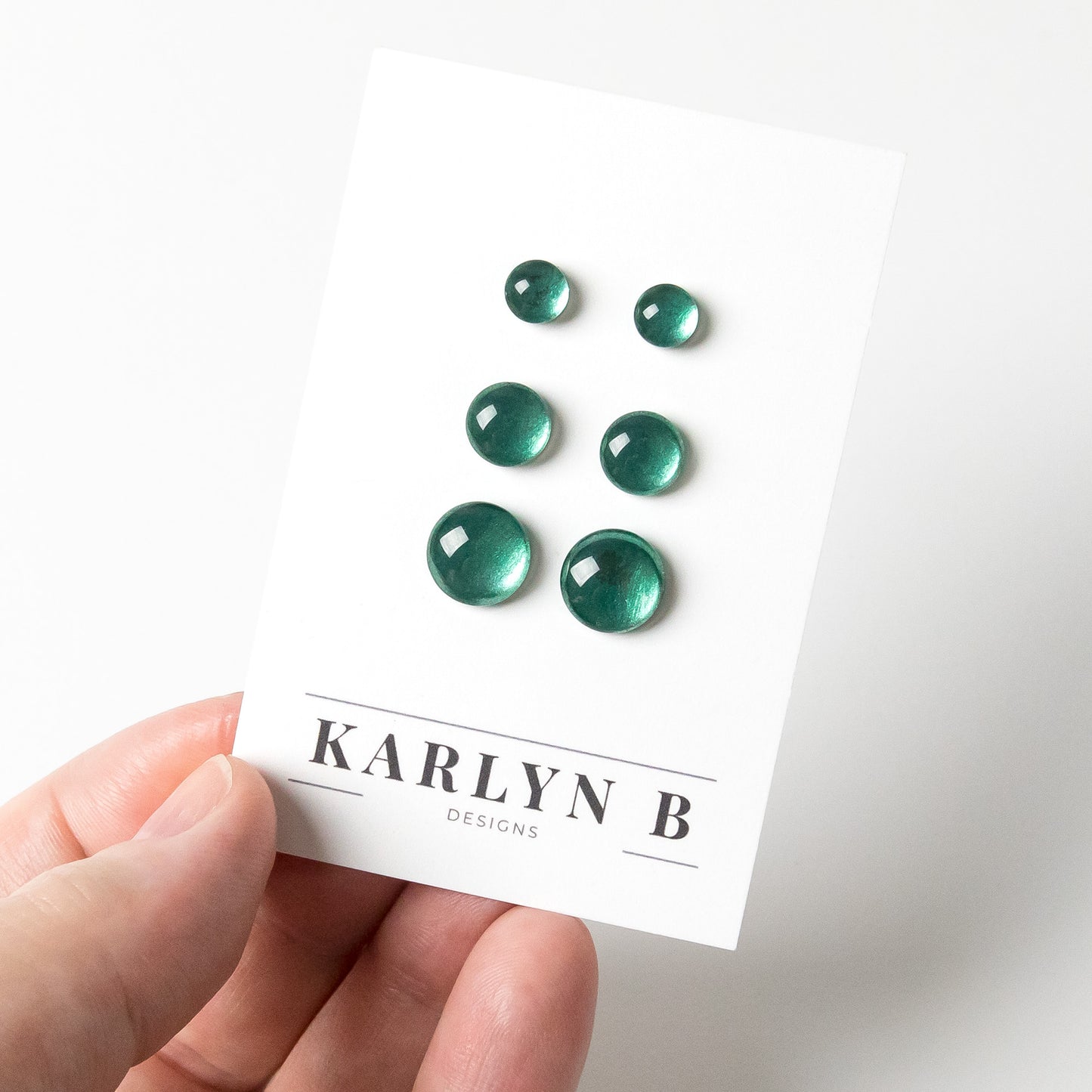 Color Dot Stud Earrings in Dark Green Shimmer