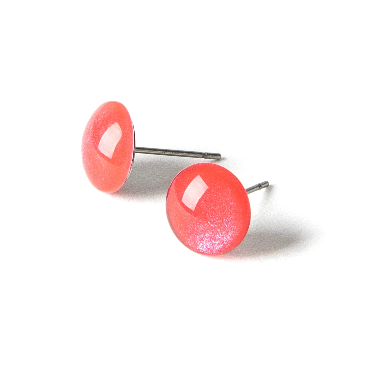 Color Dot Stud Earrings in Red Shimmer