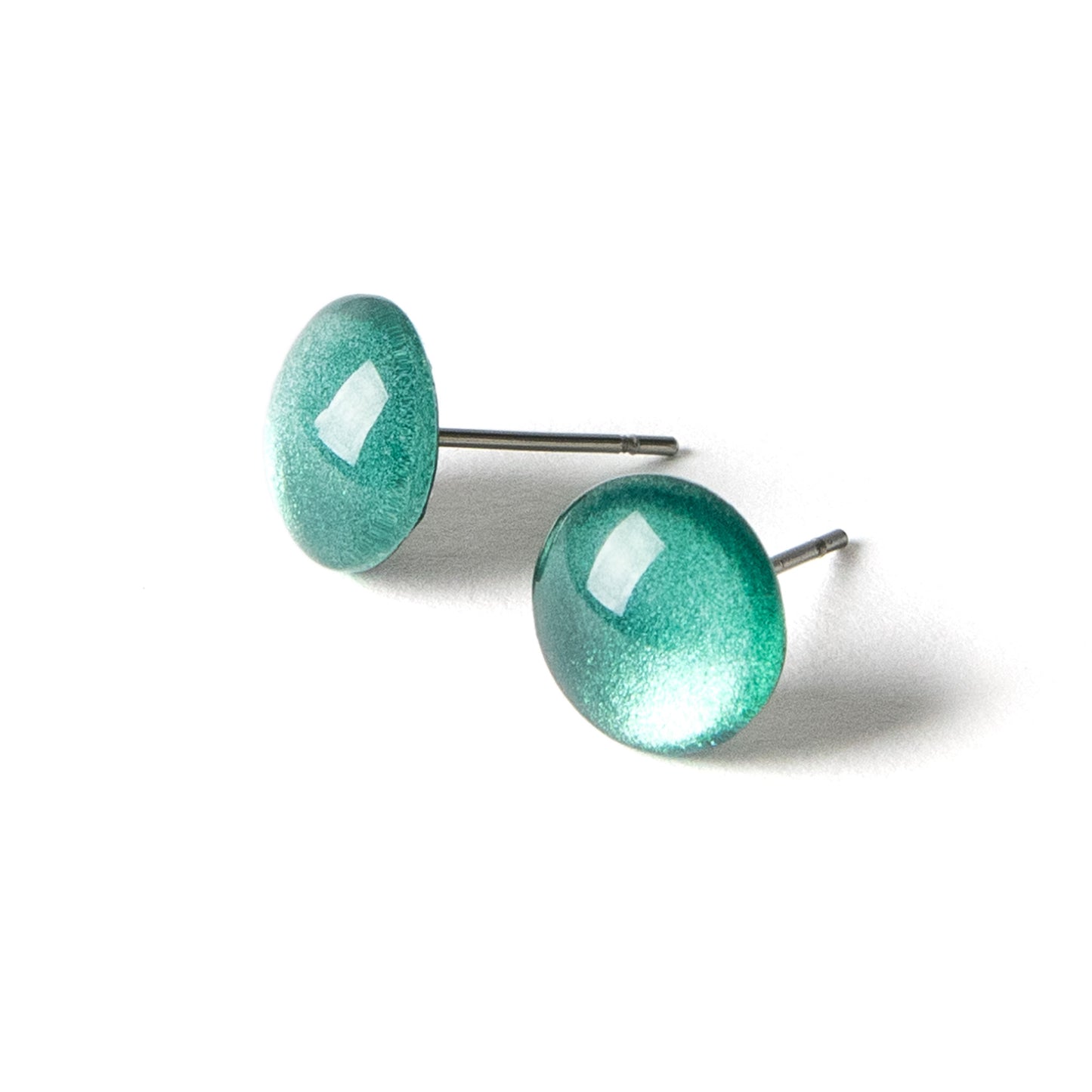 Color Dot Stud Earrings in Dark Green Shimmer